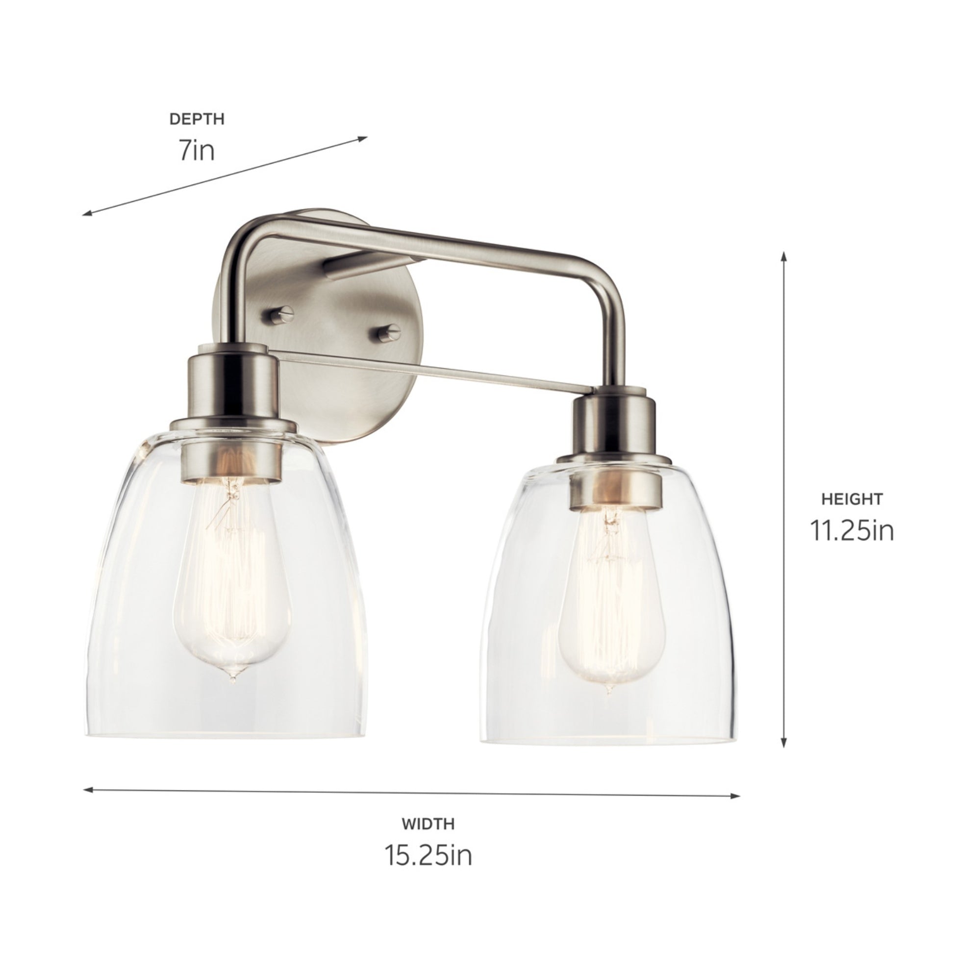Meller 15" 2-Light Bath Vanity Light, Nickel Textured Finish - Bees Lighting