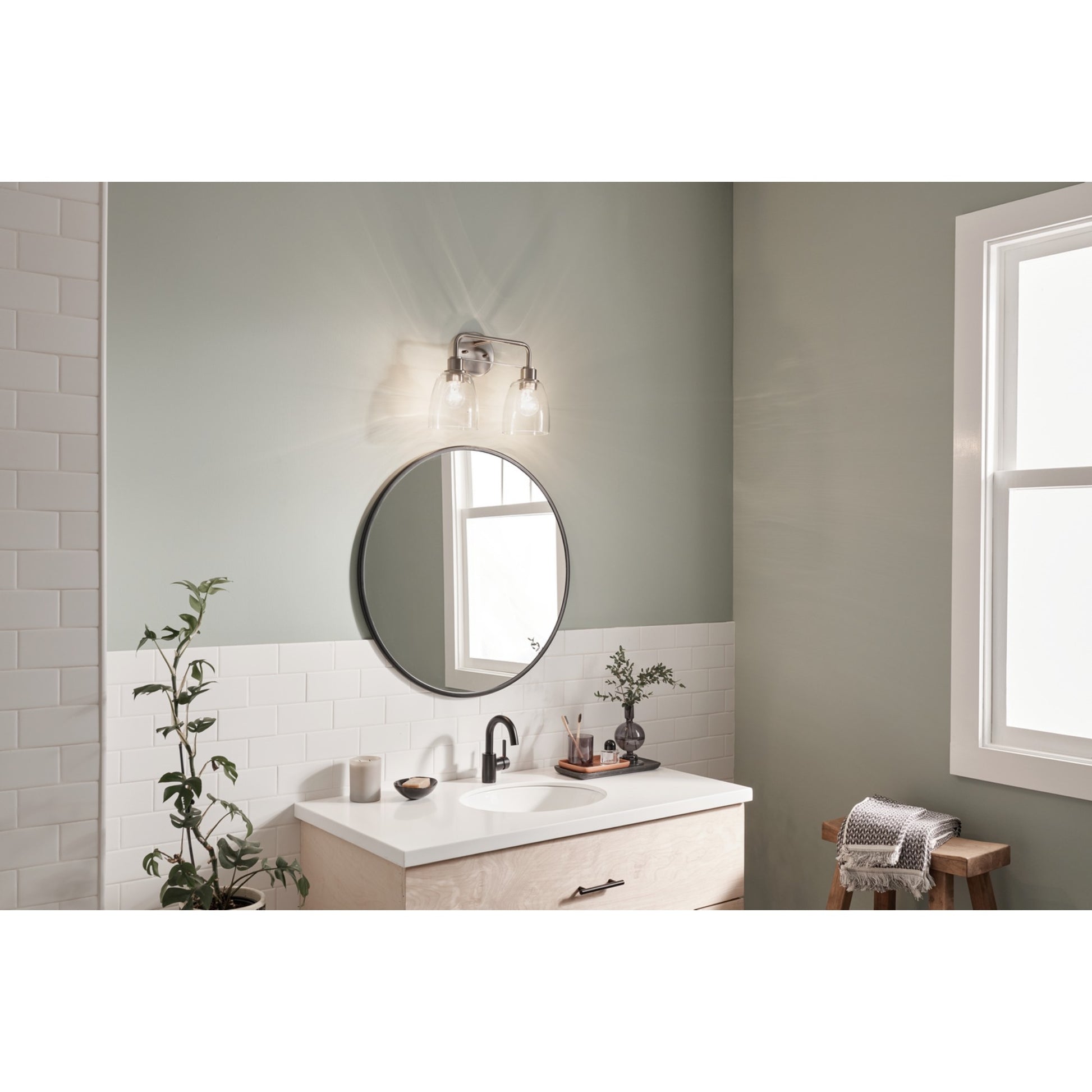 Meller 15" 2-Light Bath Vanity Light, Nickel Textured Finish - Bees Lighting