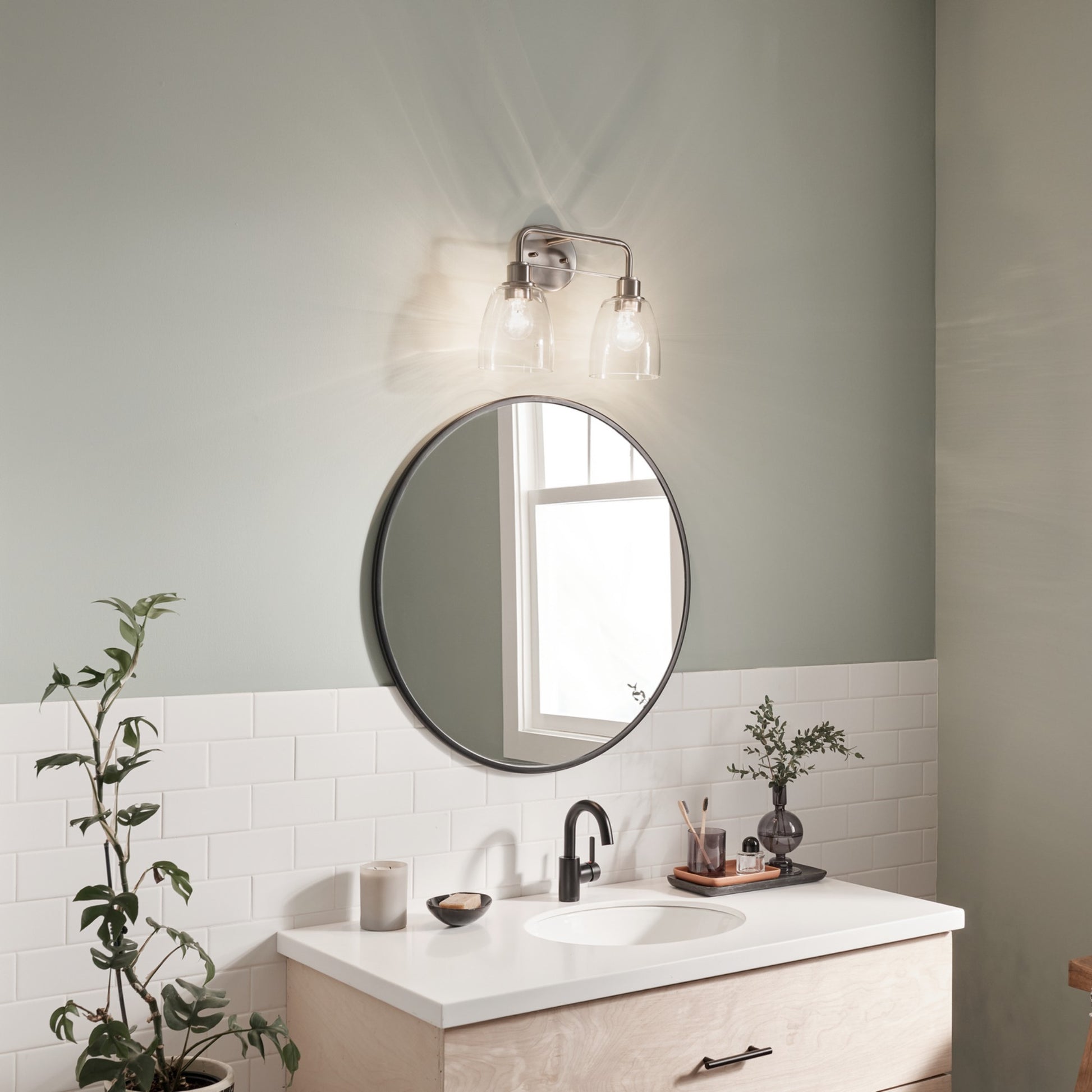 Meller 15" 2-Light Bath Vanity Light, Nickel Textured Finish - Bees Lighting
