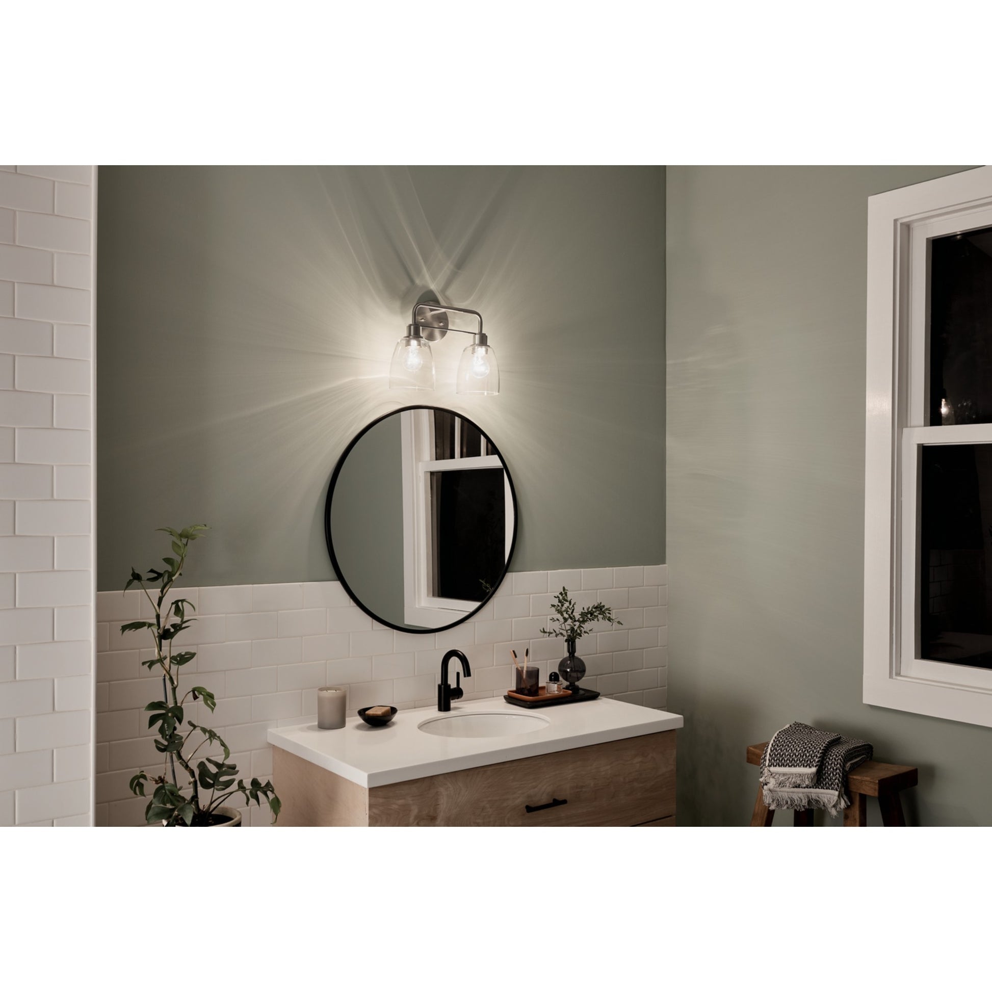 Meller 15" 2-Light Bath Vanity Light, Nickel Textured Finish - Bees Lighting