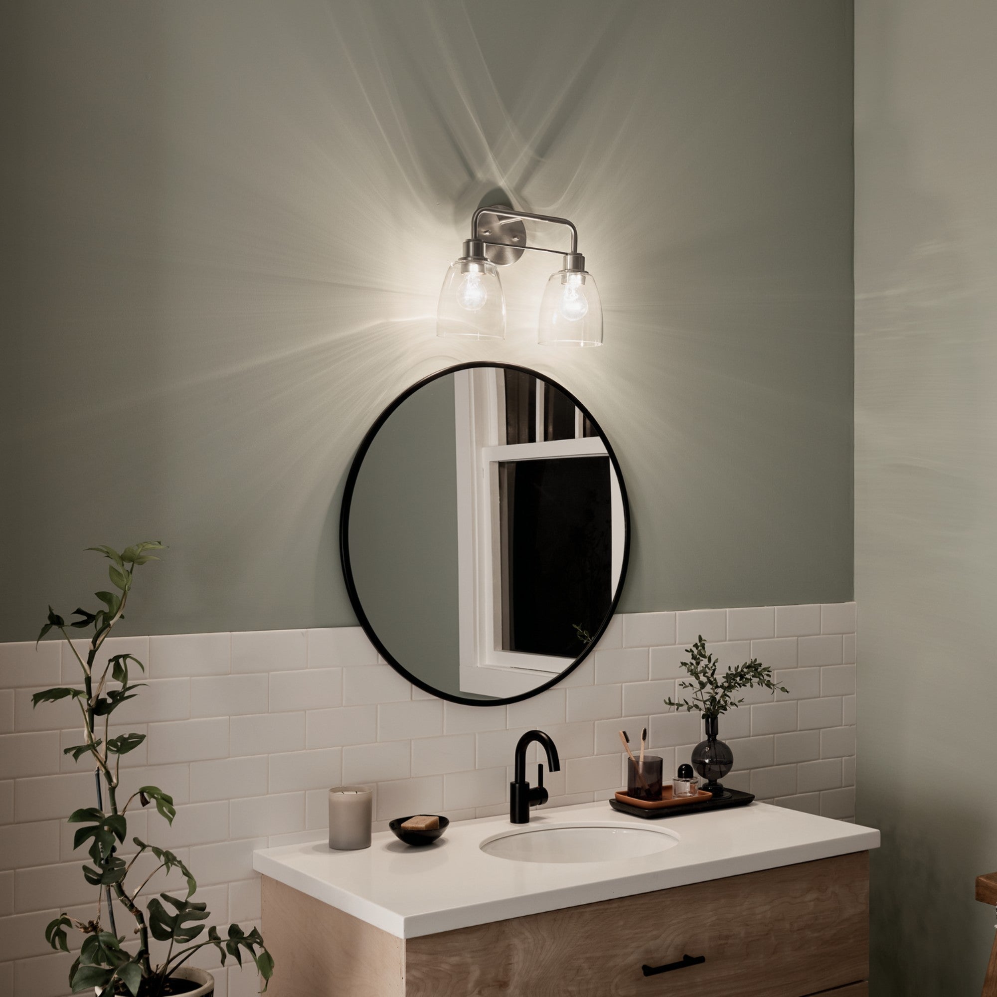 Meller 15" 2-Light Bath Vanity Light, Nickel Textured Finish - Bees Lighting