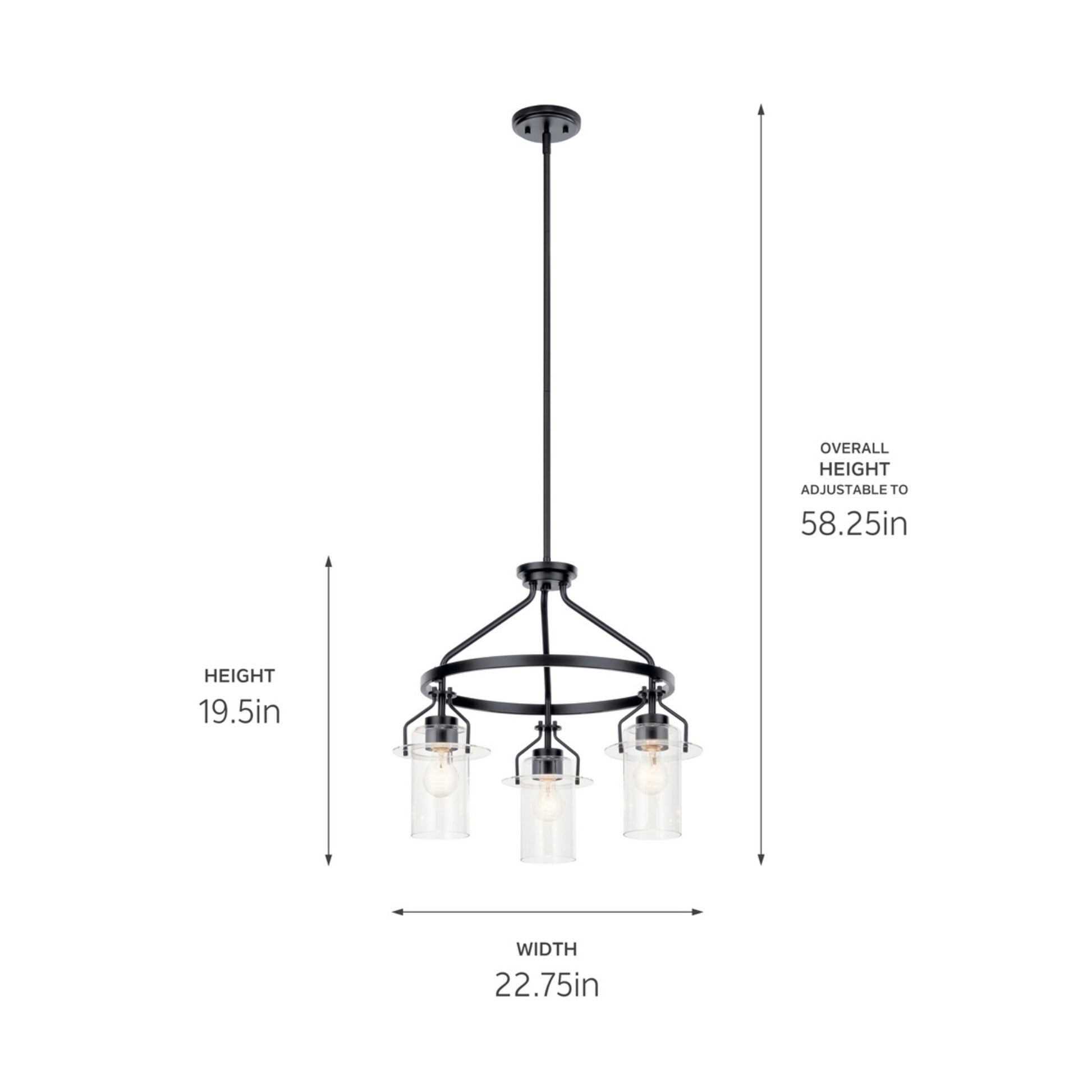 Everett 23" 3-Light Chandelier, Black Finish - Bees Lighting