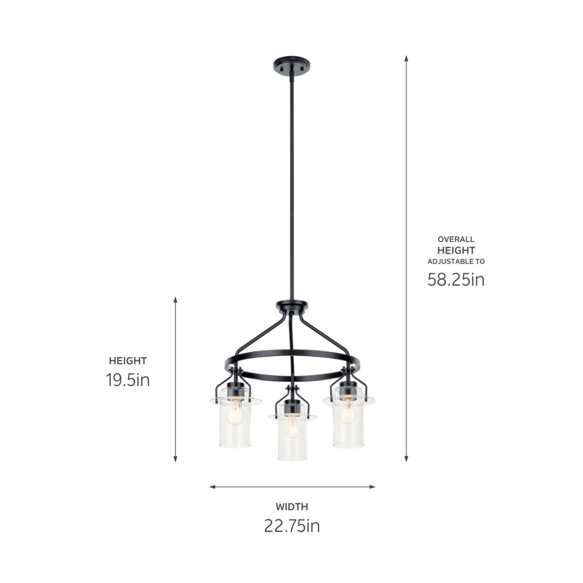 Everett 23" 3-Light Chandelier, Black Finish - Bees Lighting