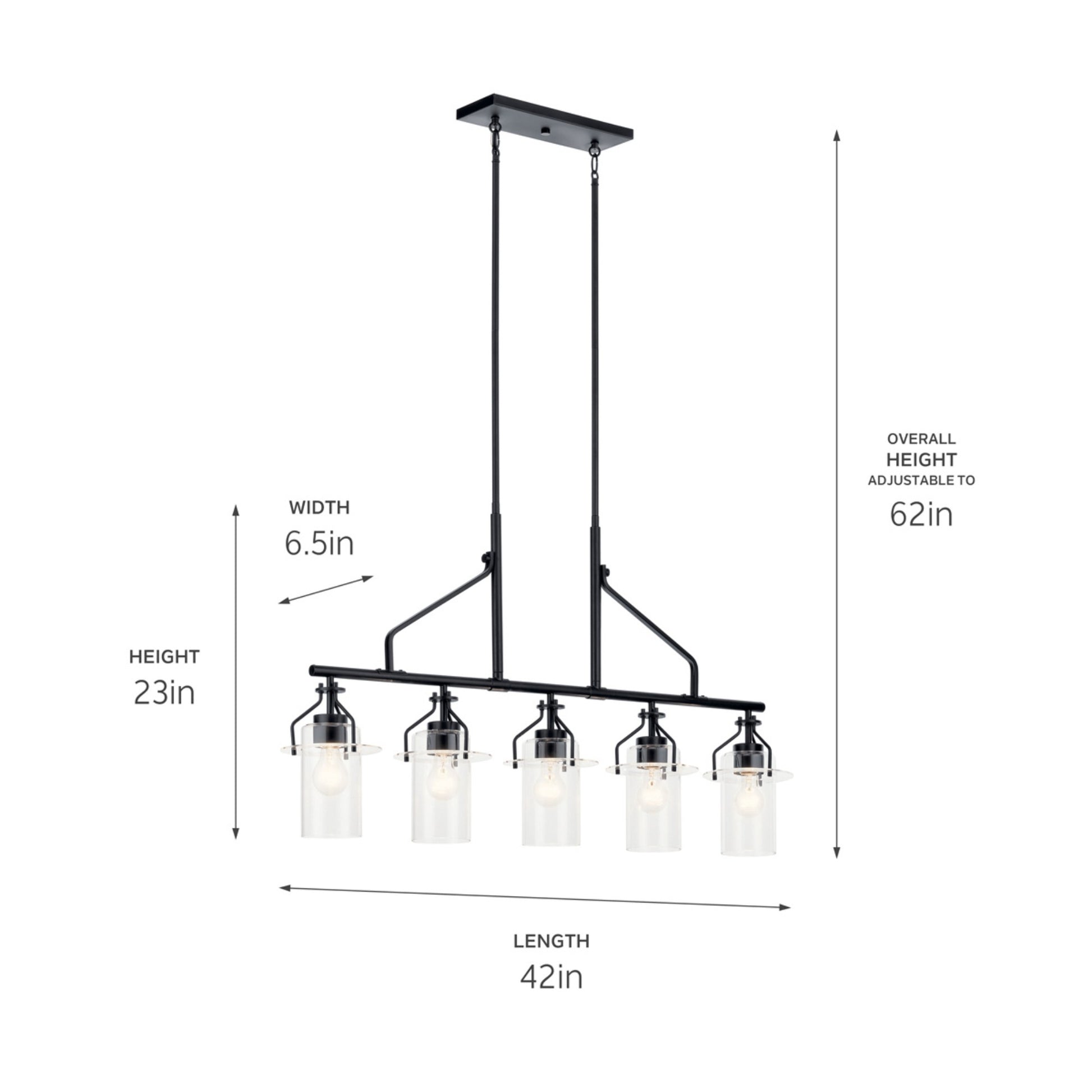 Everett 42" 5-Light Linear Chandelier, Black Finish - Bees Lighting
