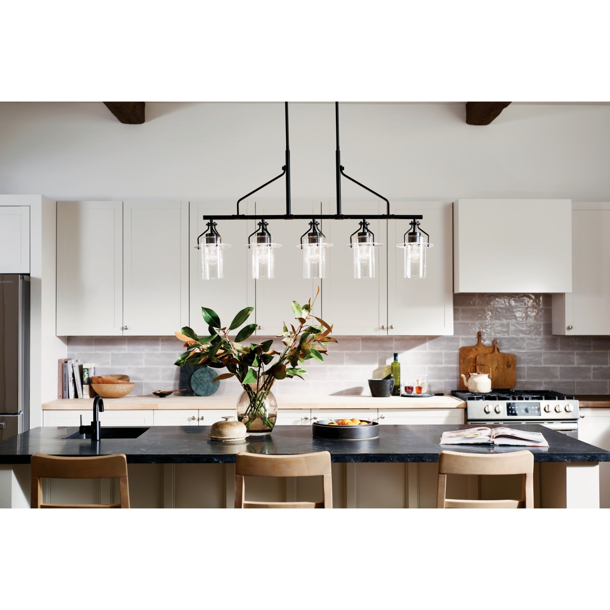 Everett 42" 5-Light Linear Chandelier, Black Finish - Bees Lighting
