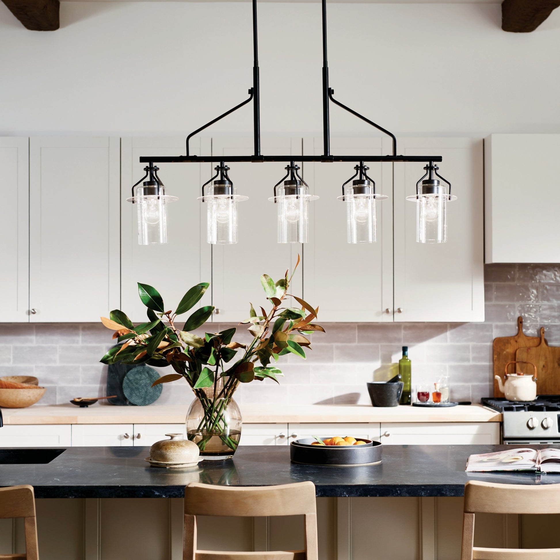 Everett 42" 5-Light Linear Chandelier, Black Finish - Bees Lighting