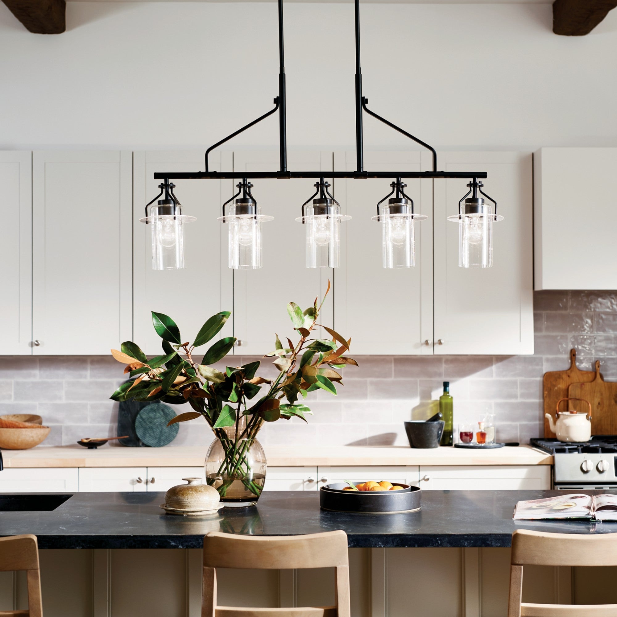 Everett 42" 5-Light Linear Chandelier, Black Finish - Bees Lighting