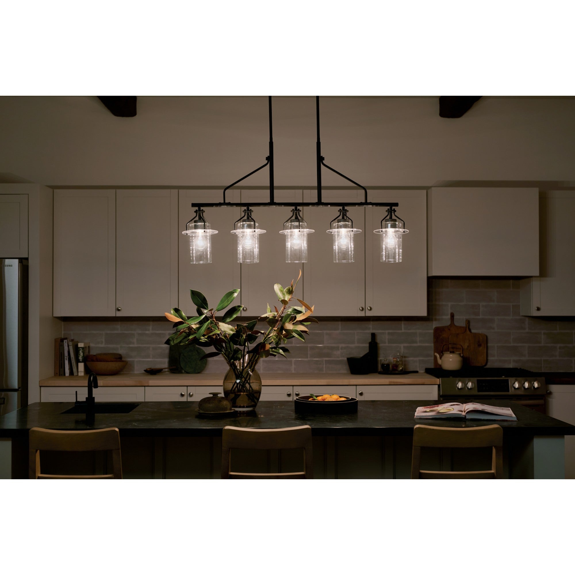 Everett 42" 5-Light Linear Chandelier, Black Finish - Bees Lighting