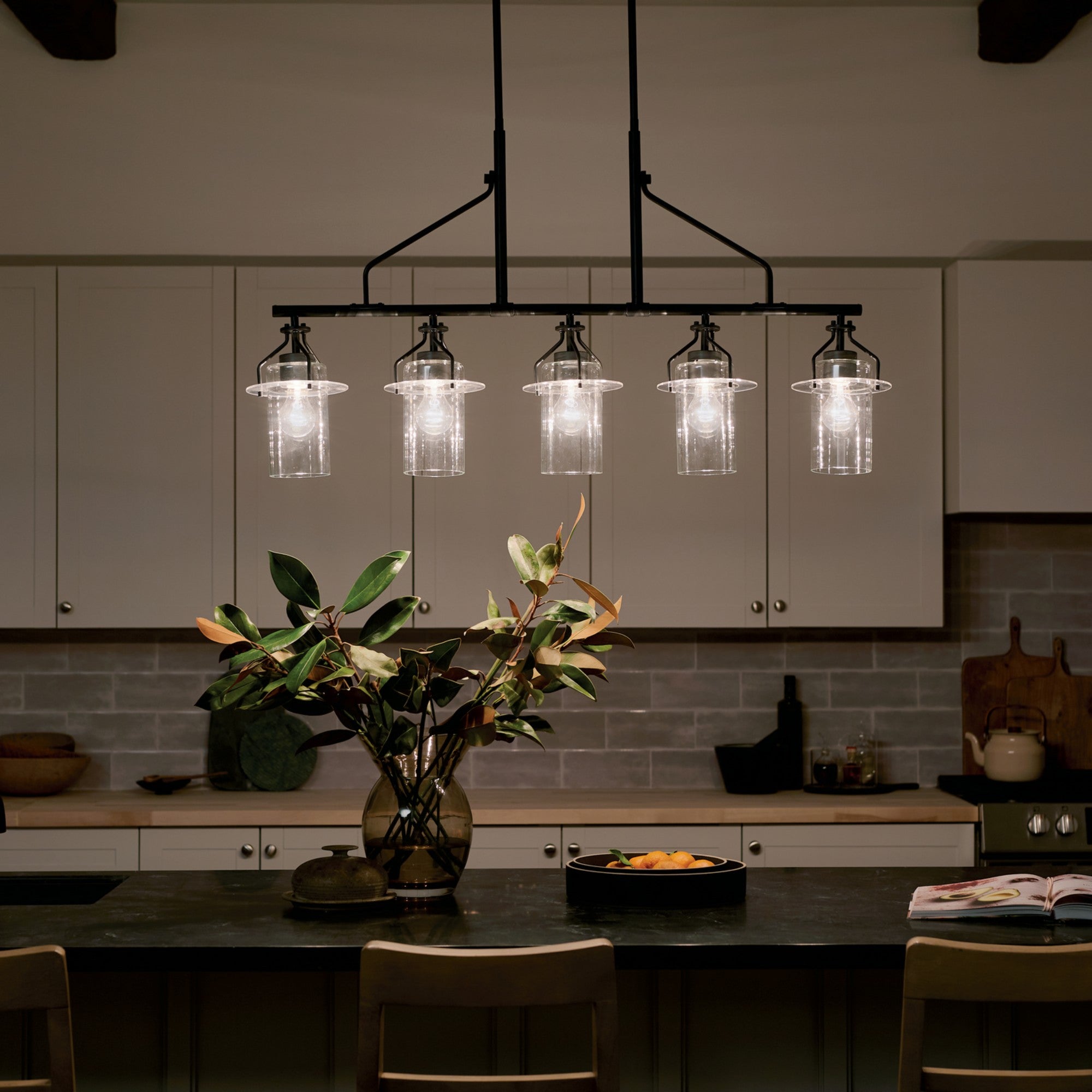 Everett 42" 5-Light Linear Chandelier, Black Finish - Bees Lighting