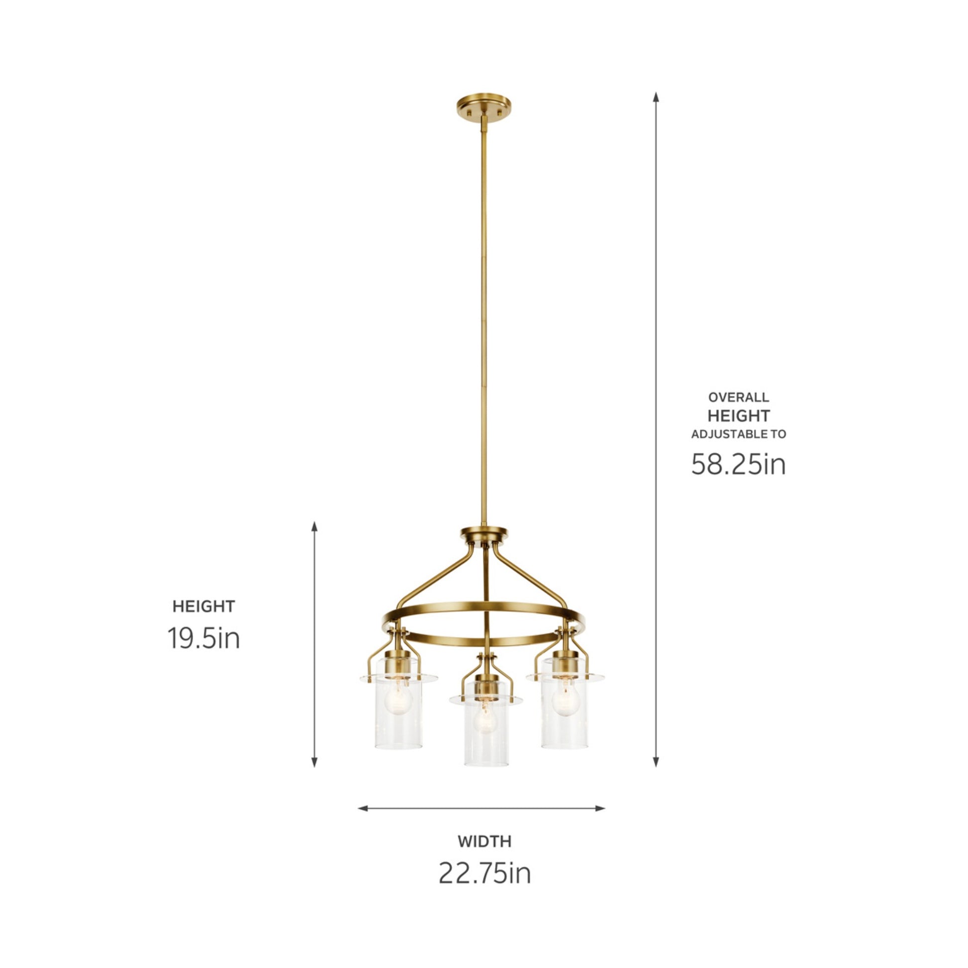 Everett 23" 3-Light Chandelier, Brushed Brass Finish - Bees Lighting
