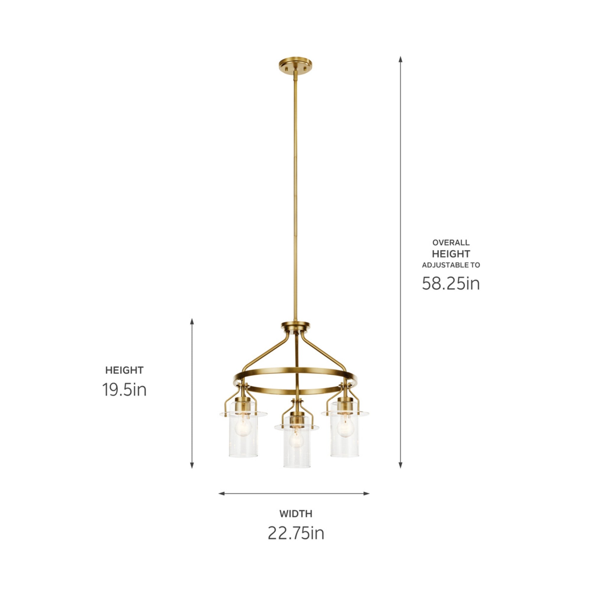 Everett 23" 3-Light Chandelier, Brushed Brass Finish - Bees Lighting