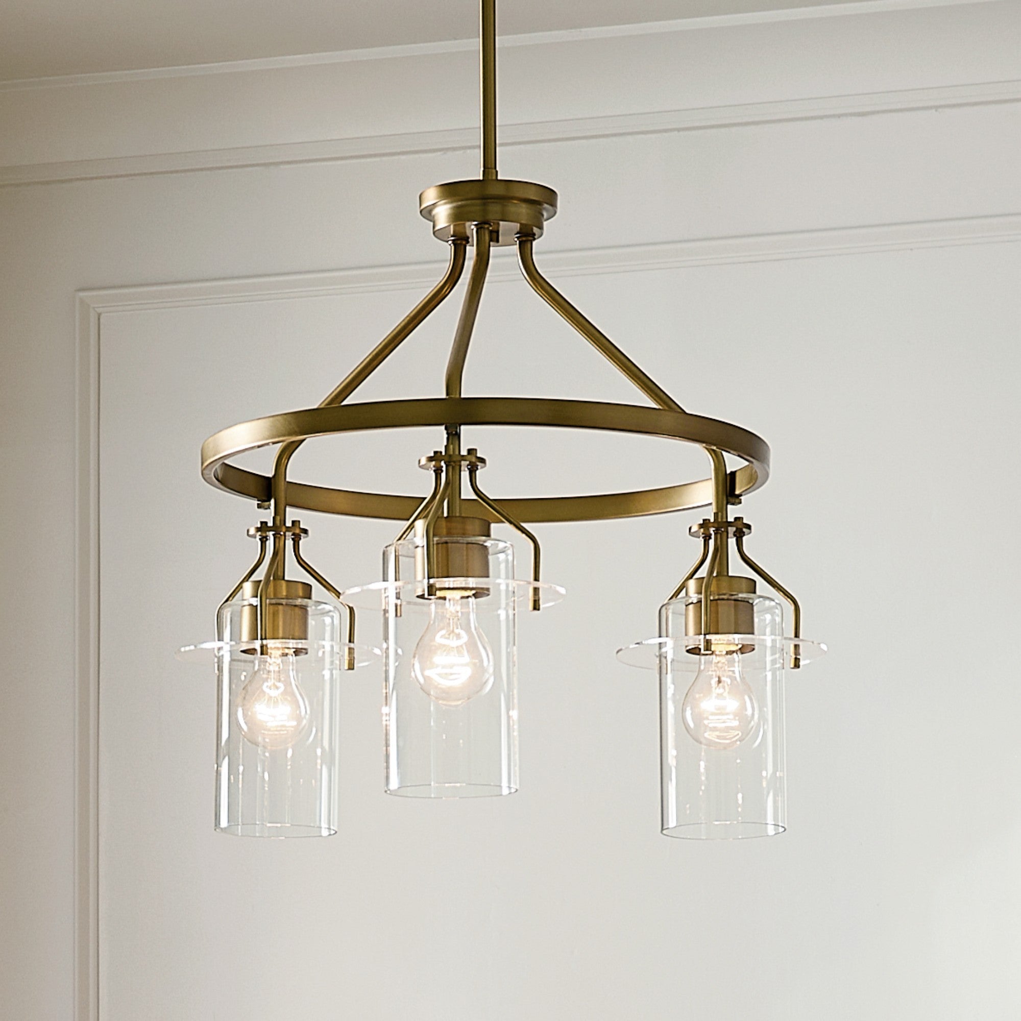 Everett 23" 3-Light Chandelier, Brushed Brass Finish - Bees Lighting
