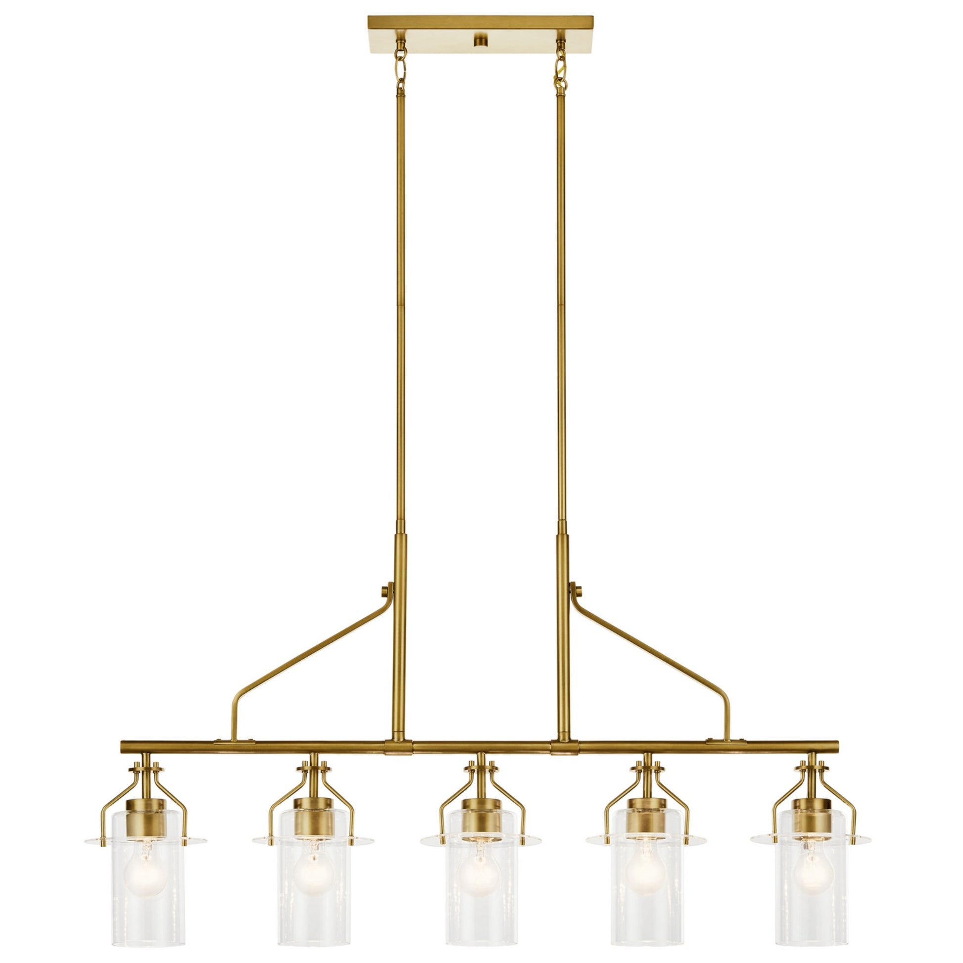 Everett 42" 5-Light Linear Chandelier, Brushed Brass Finish - Bees Lighting
