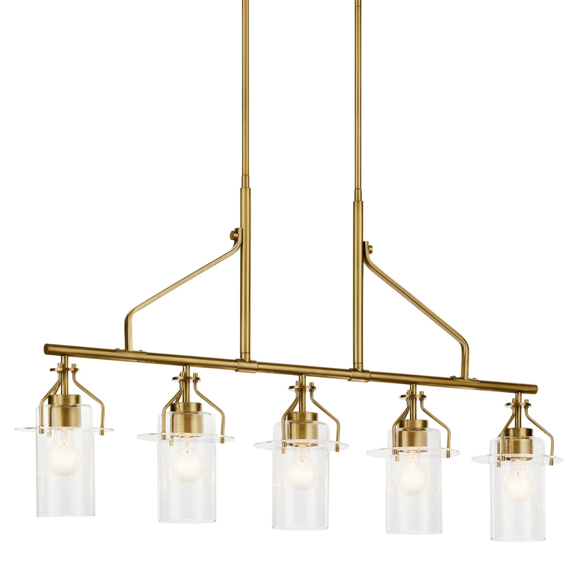 Everett 42" 5-Light Linear Chandelier, Brushed Brass Finish - Bees Lighting