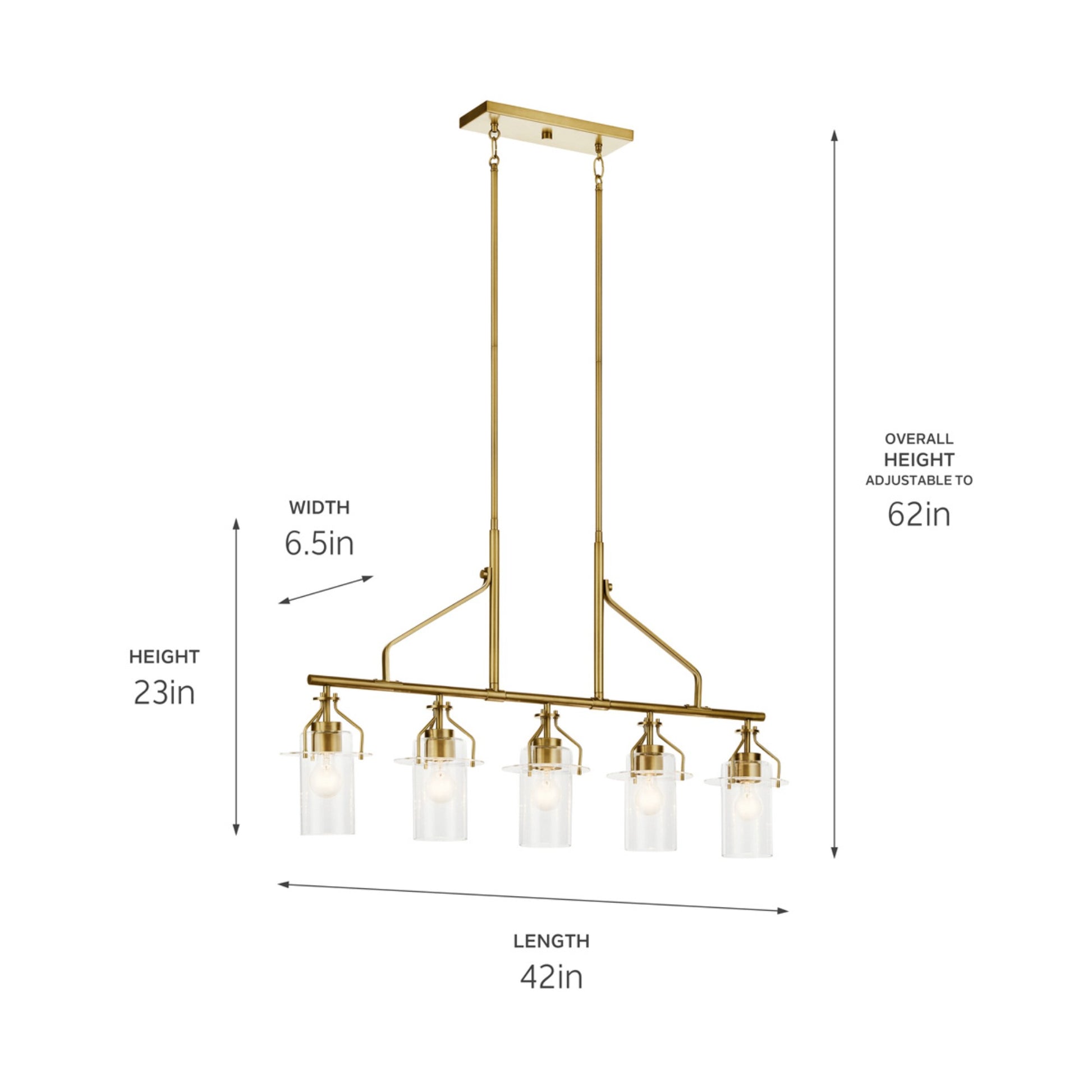 Everett 42" 5-Light Linear Chandelier, Brushed Brass Finish - Bees Lighting