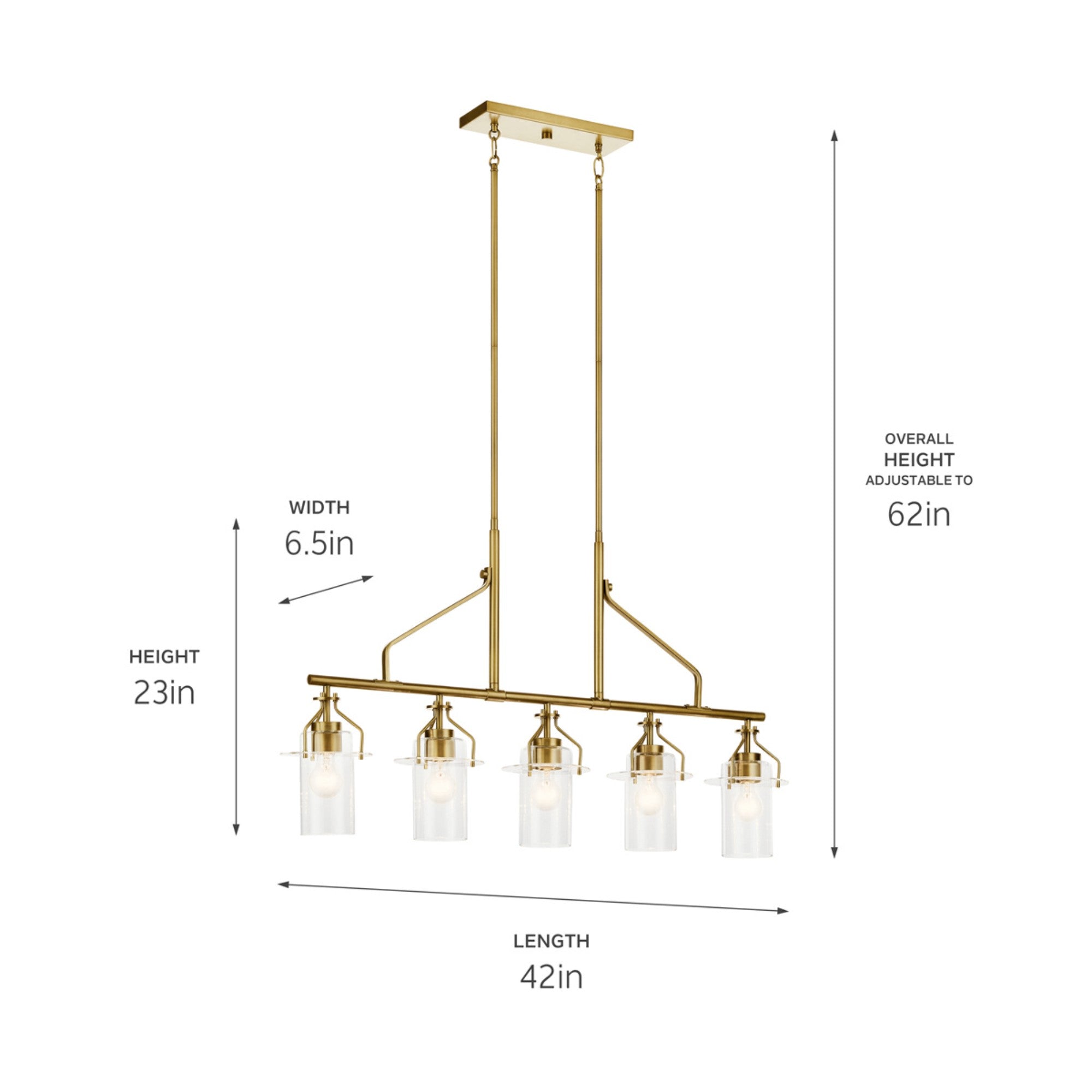 Everett 42" 5-Light Linear Chandelier, Brushed Brass Finish - Bees Lighting
