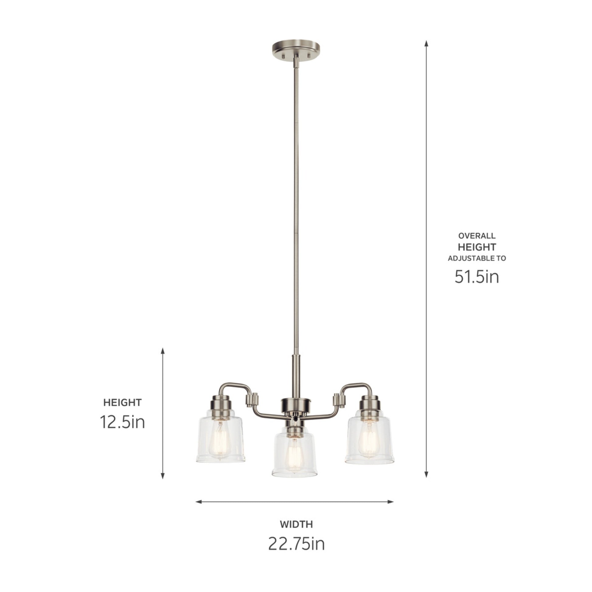 Aivian 23" 3-Light Chandelier, Nickel Textured Finish - Bees Lighting