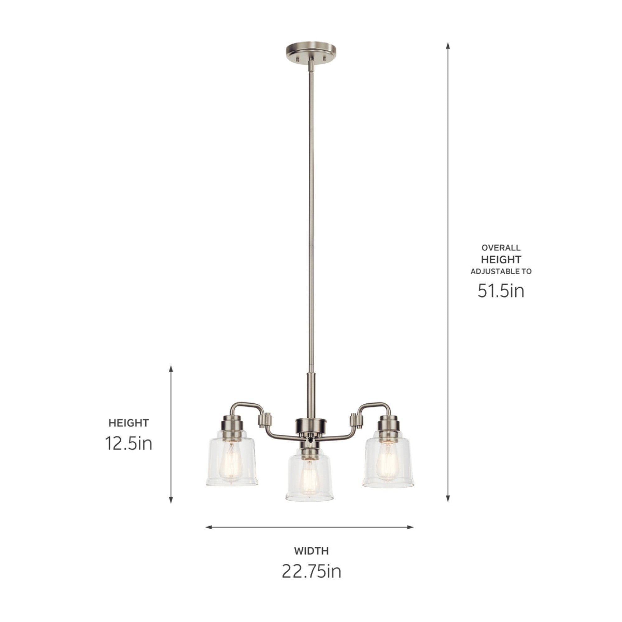 Aivian 23" 3-Light Chandelier, Nickel Textured Finish - Bees Lighting