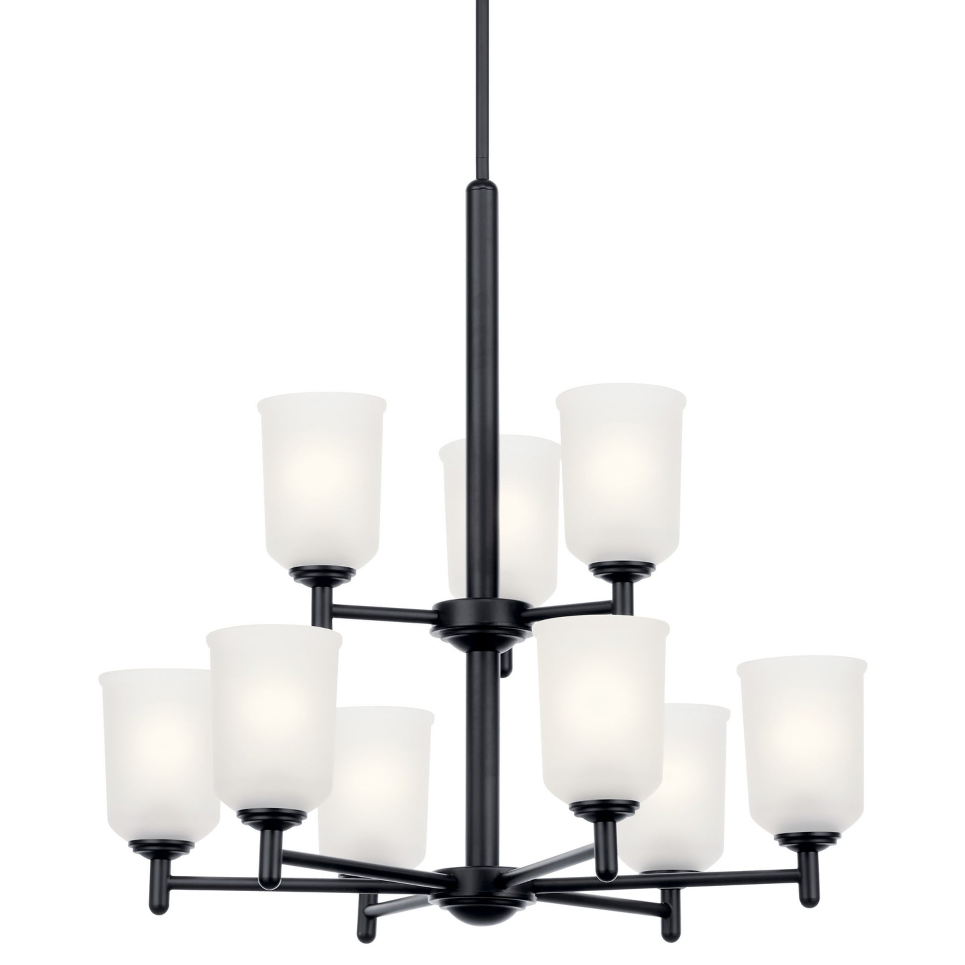 Shailene 27" 9-Light Chandelier, Black Finish, Etched Glass - Bees Lighting