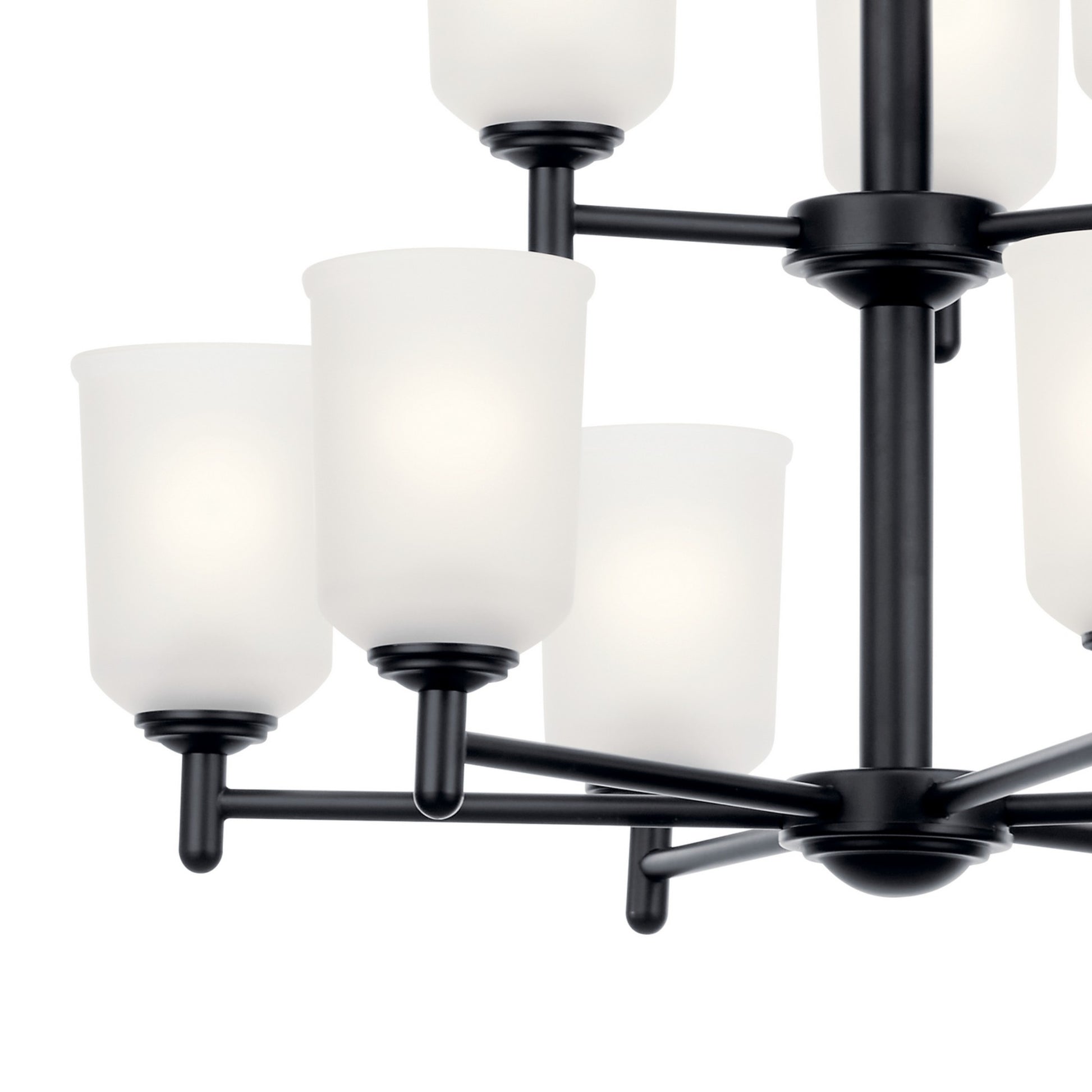 Shailene 27" 9-Light Chandelier, Black Finish, Etched Glass - Bees Lighting