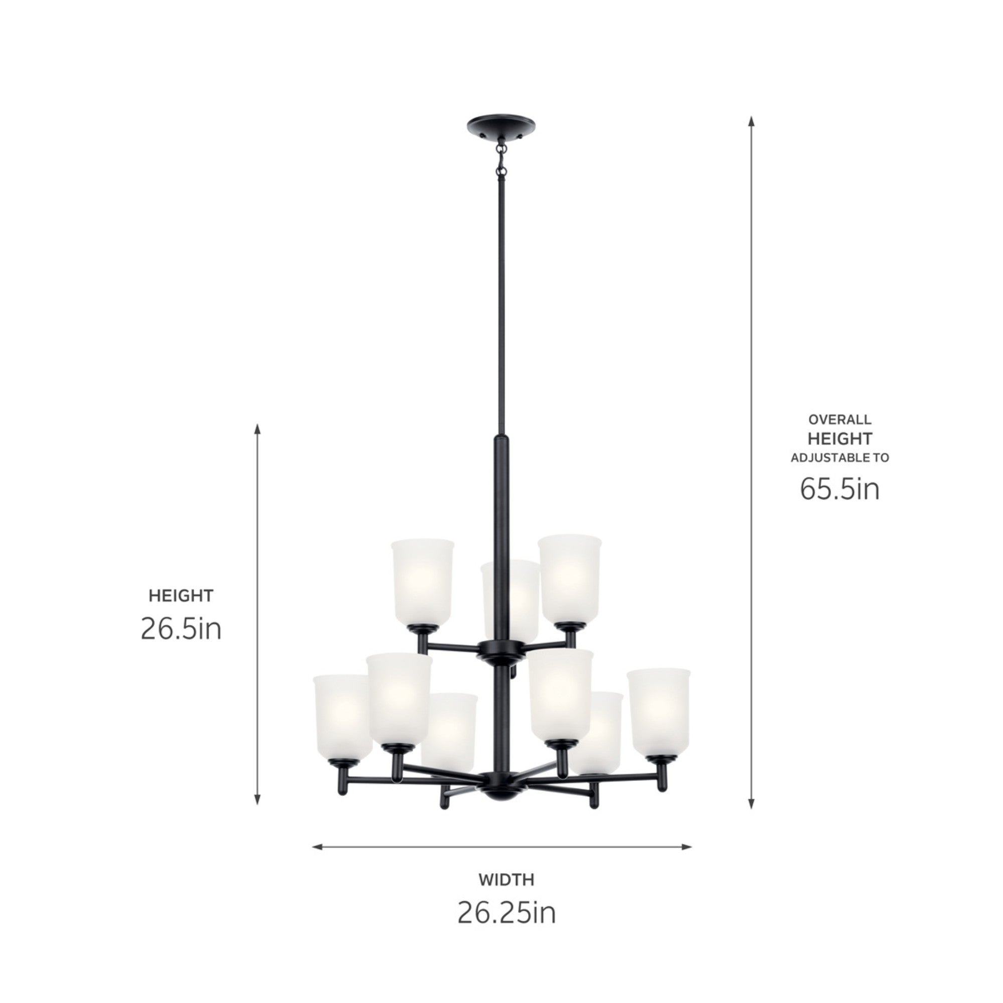 Shailene 27" 9-Light Chandelier, Black Finish, Etched Glass - Bees Lighting