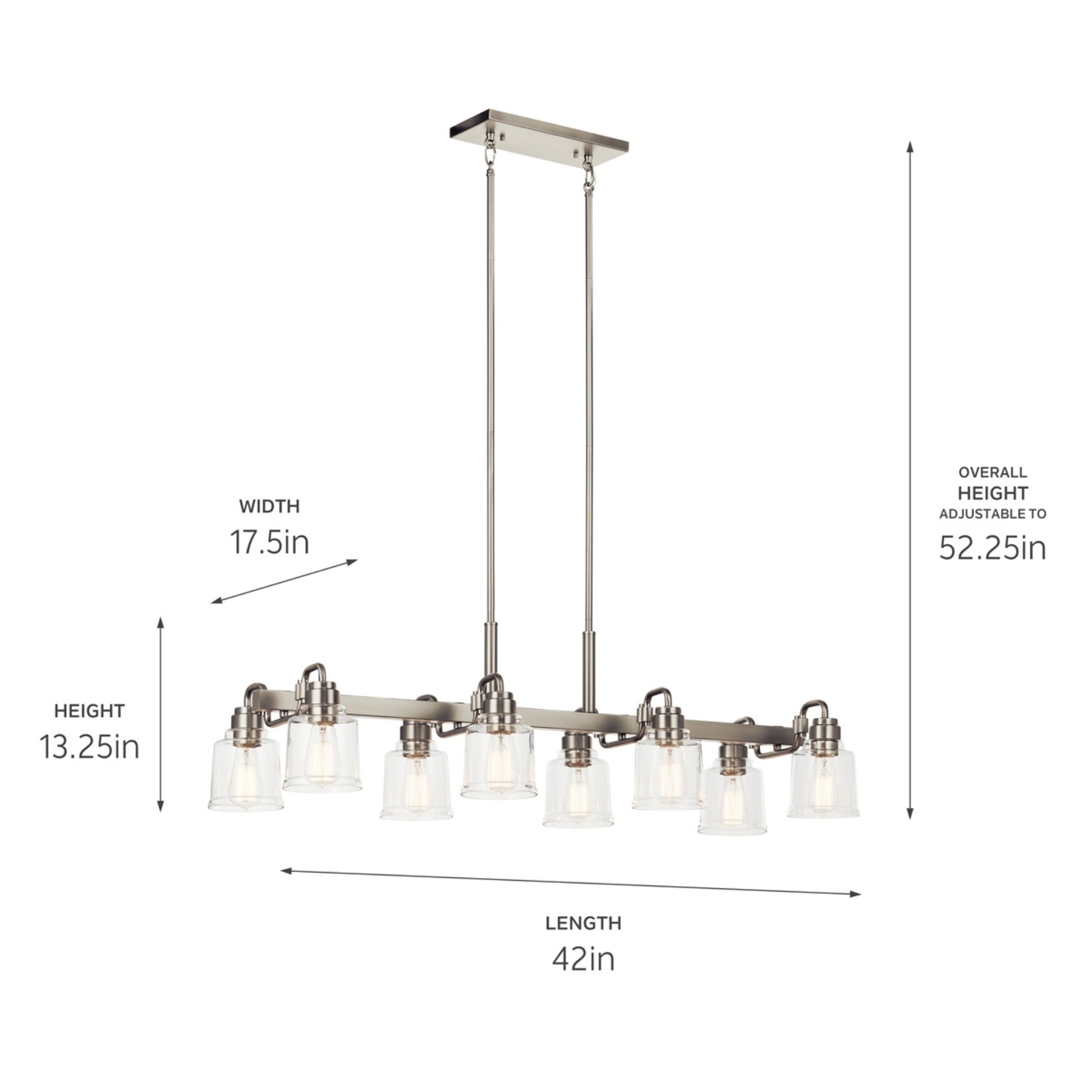 Aivian 42" 8-Light Linear Chandelier, Nickel Textured Finish - Bees Lighting