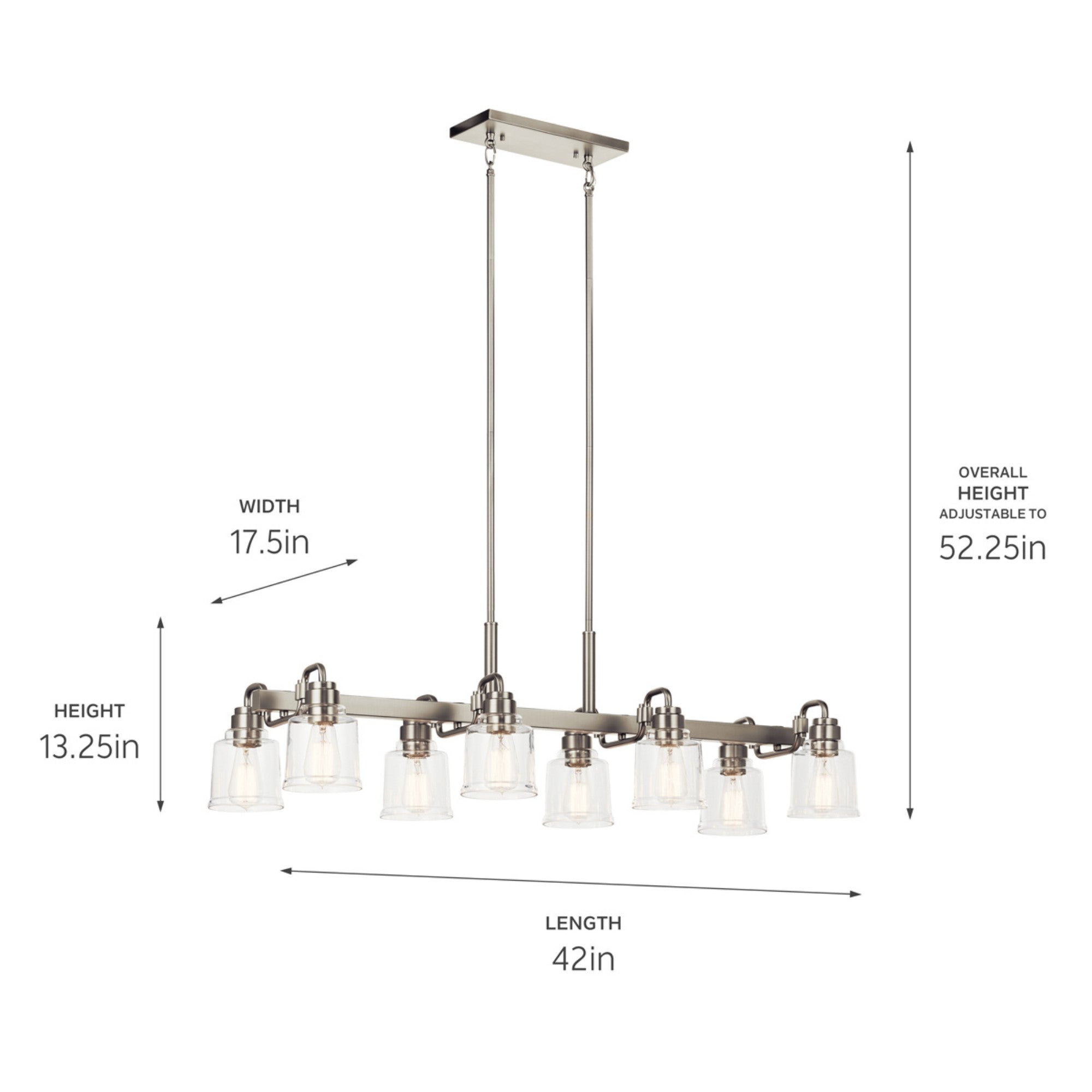 Aivian 42" 8-Light Linear Chandelier, Nickel Textured Finish - Bees Lighting