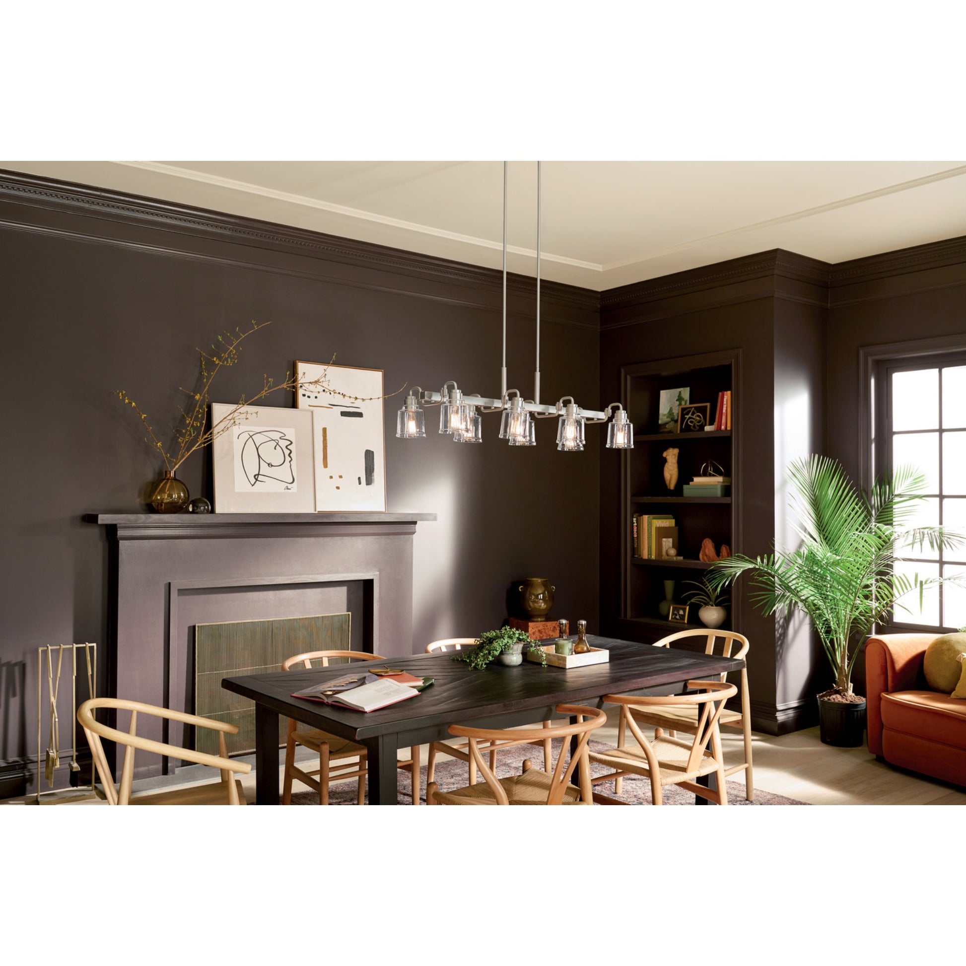 Aivian 42" 8-Light Linear Chandelier, Nickel Textured Finish - Bees Lighting