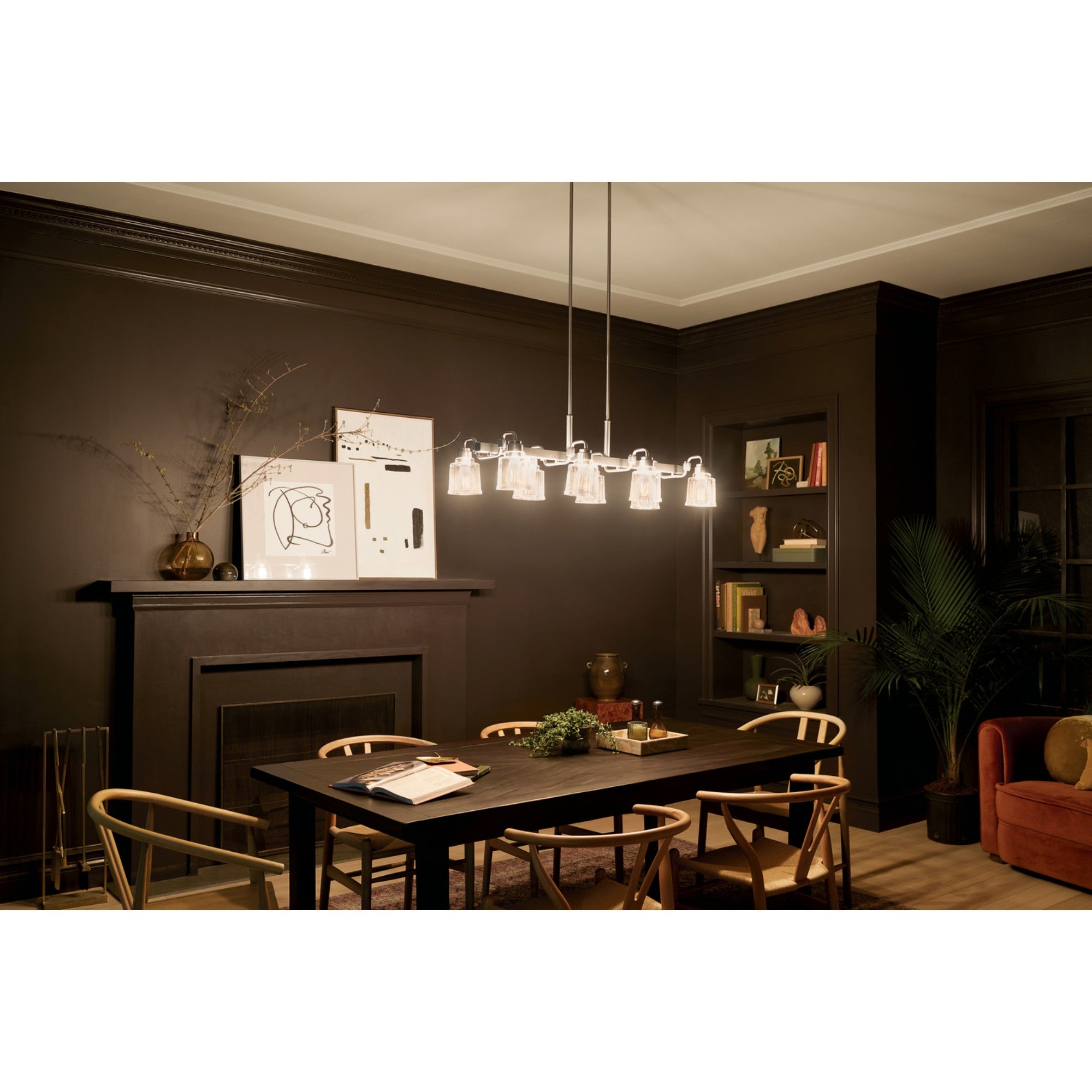 Aivian 42" 8-Light Linear Chandelier, Nickel Textured Finish - Bees Lighting
