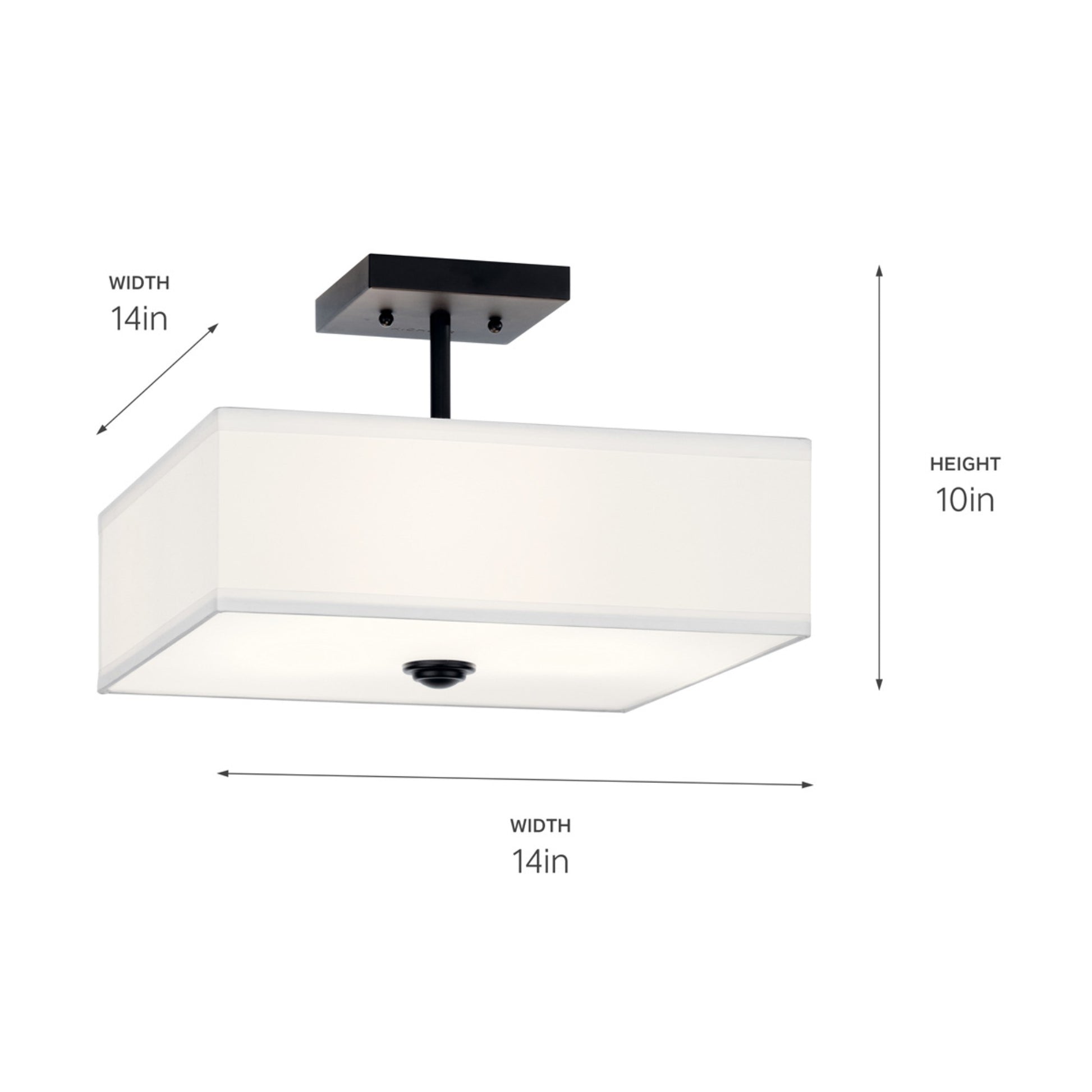 Shailene 14" 3-Light Square Semi-Flush Mount, Black Finish - Bees Lighting
