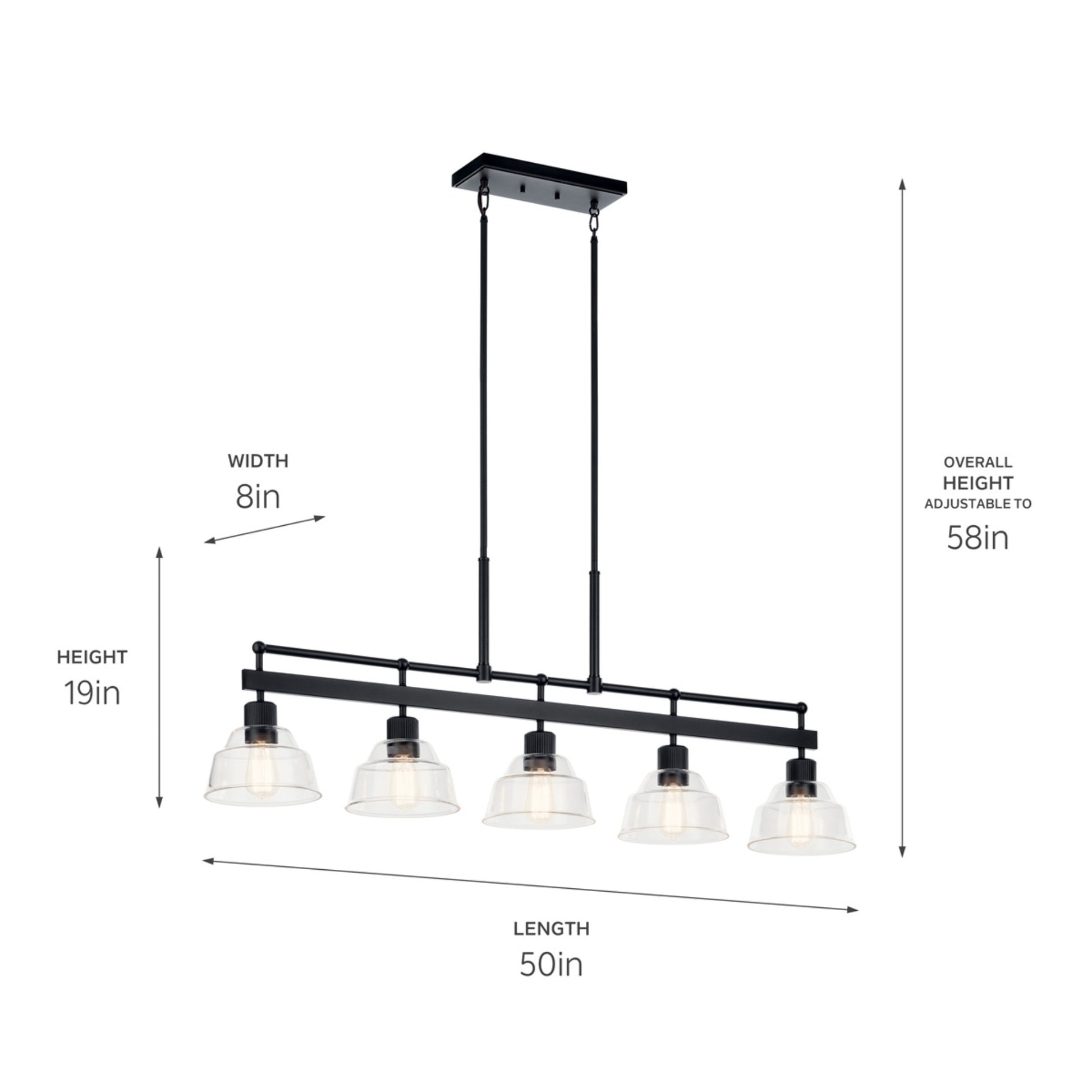 Eastmont 50 in. 5 Lights Linear Chandelier Black finish - Bees Lighting