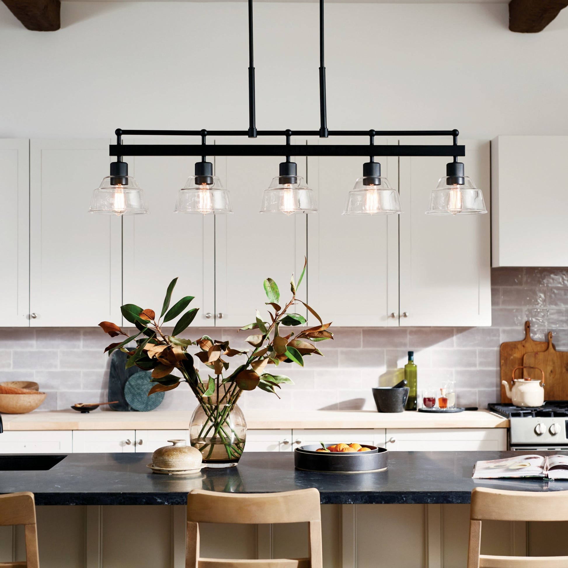 Eastmont 50 in. 5 Lights Linear Chandelier Black finish - Bees Lighting