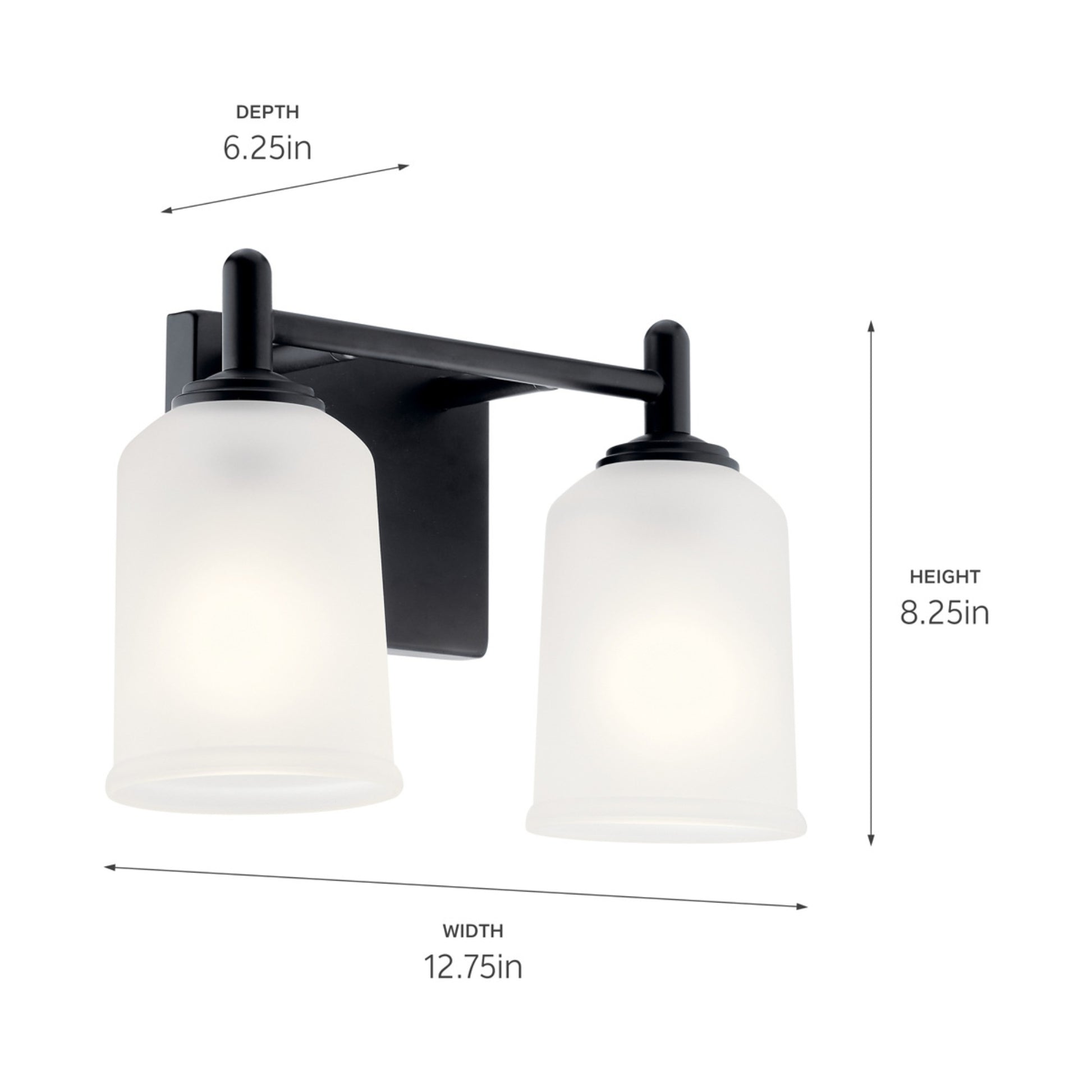 Shailene 13" 2-Light Bath Vanity Light, Black Finish, Etched Glass - Bees Lighting