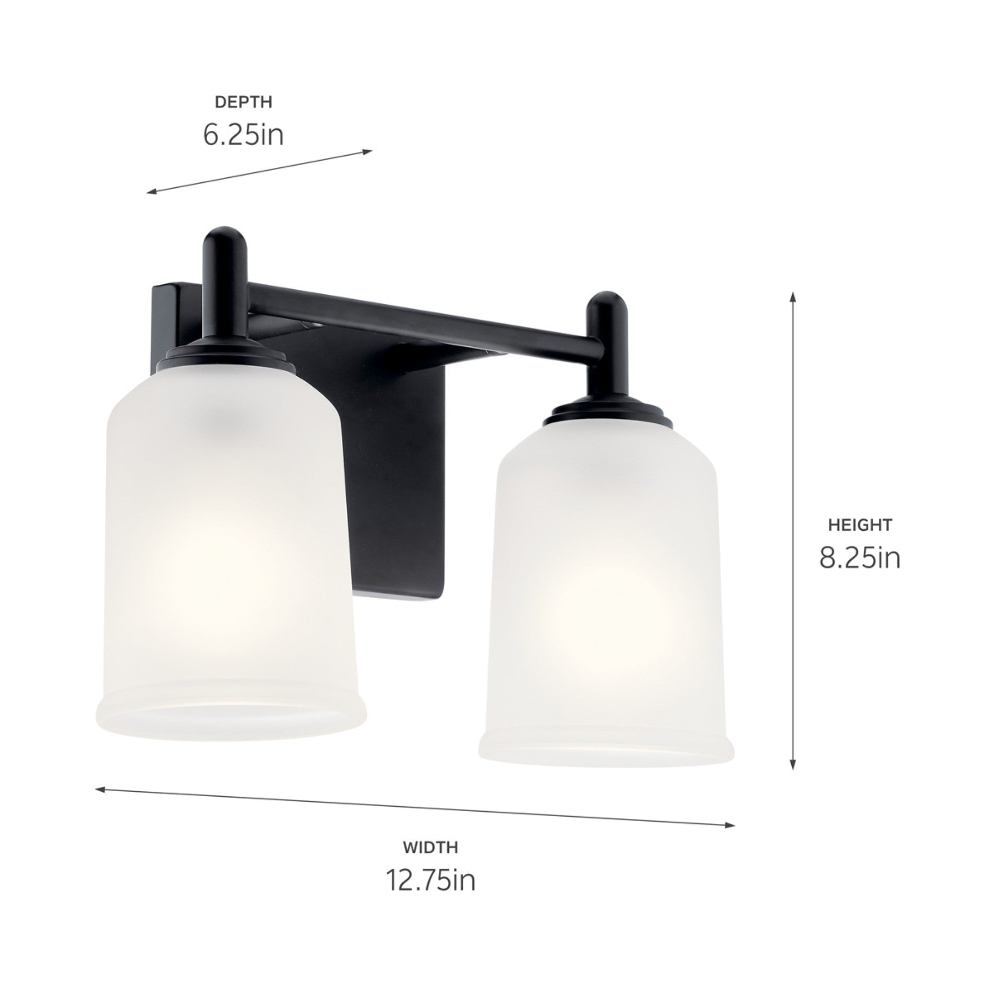 Shailene 13" 2-Light Bath Vanity Light, Black Finish, Etched Glass - Bees Lighting