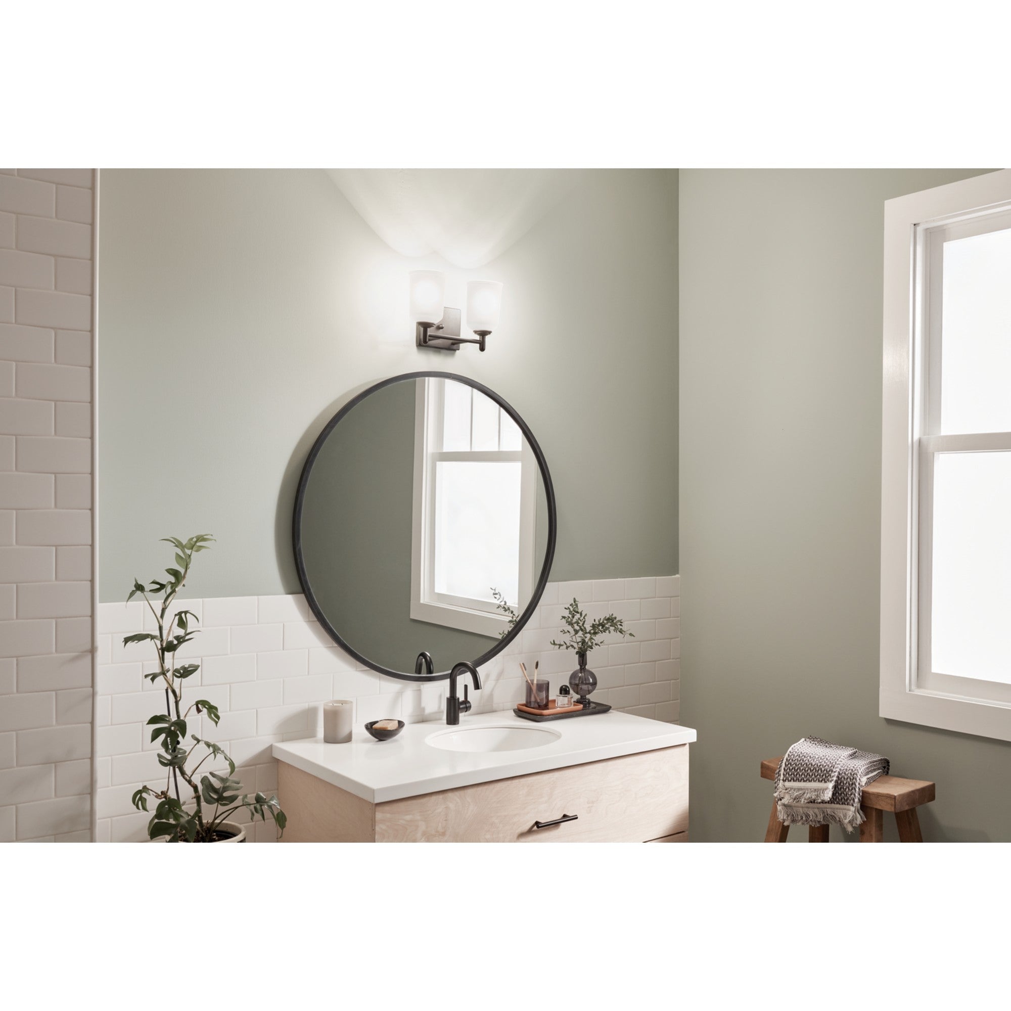 Shailene 13" 2-Light Bath Vanity Light, Black Finish, Etched Glass - Bees Lighting