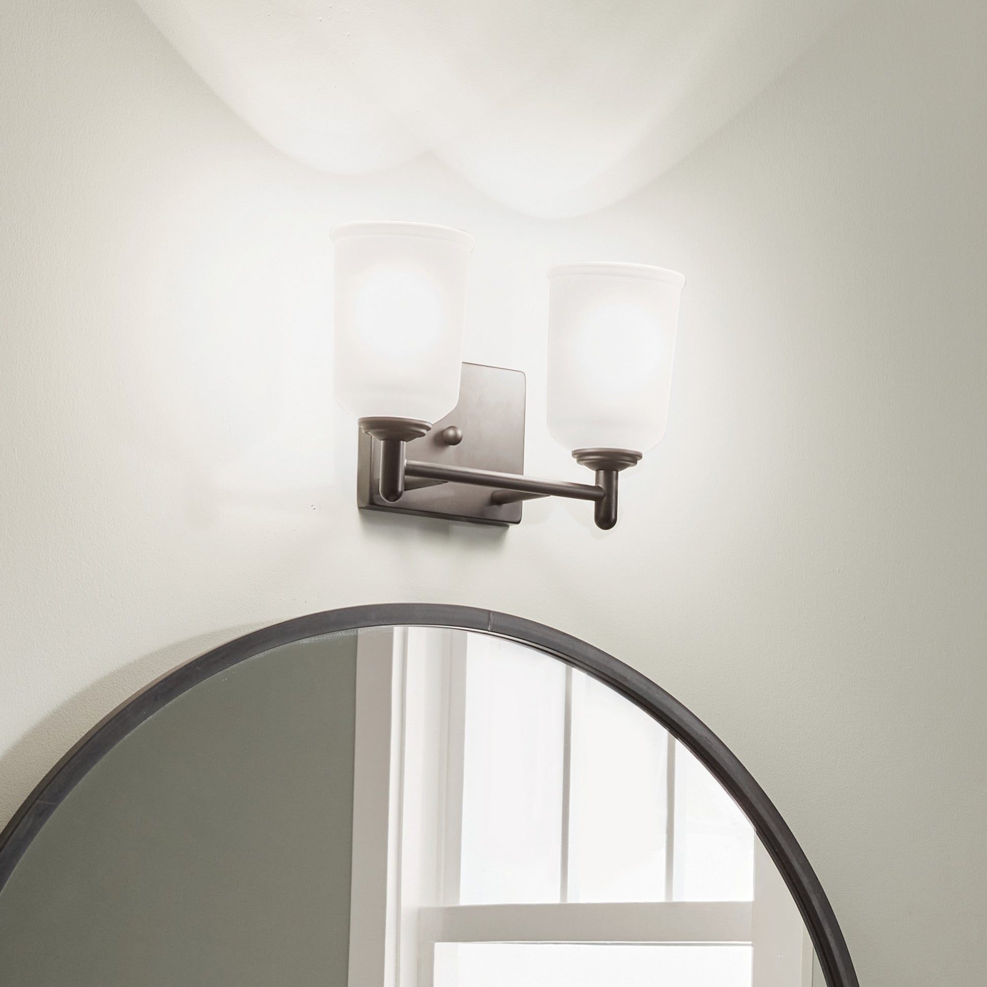 Shailene 13" 2-Light Bath Vanity Light, Black Finish, Etched Glass - Bees Lighting