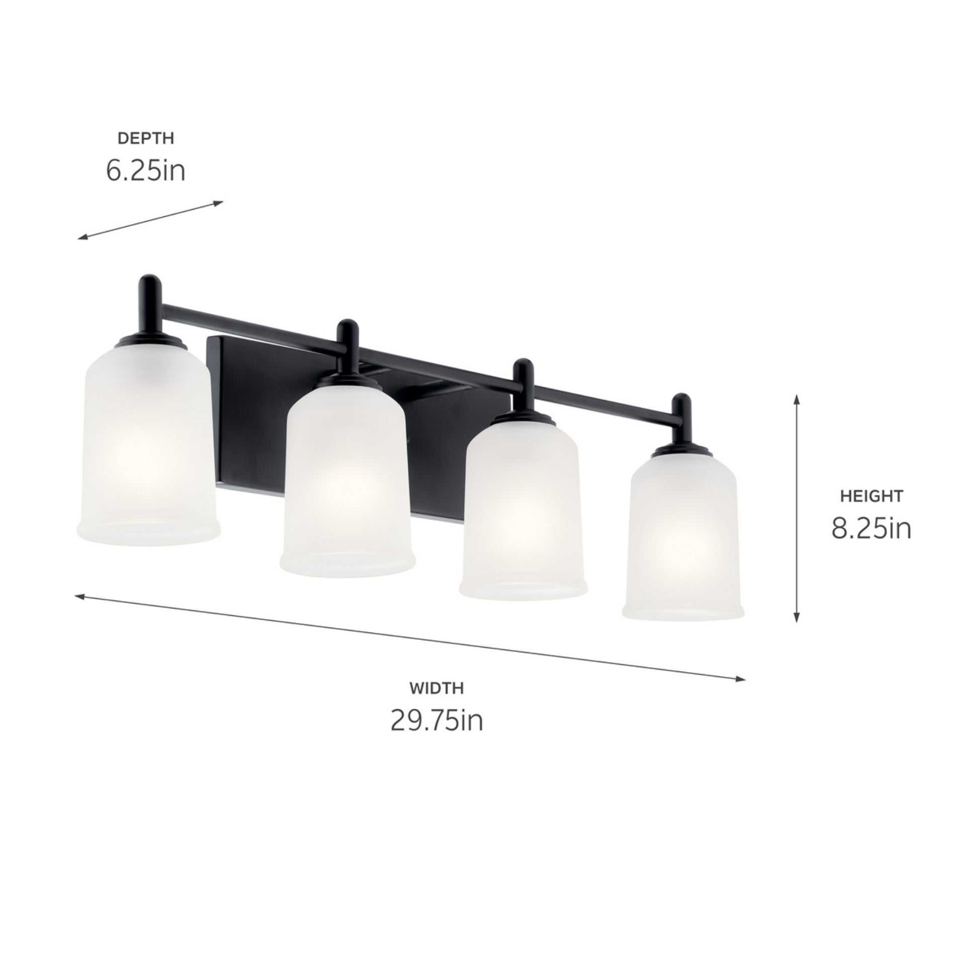 Shailene 30" 4-Light Bath Vanity Light, Black Finish, Etched Glass - Bees Lighting