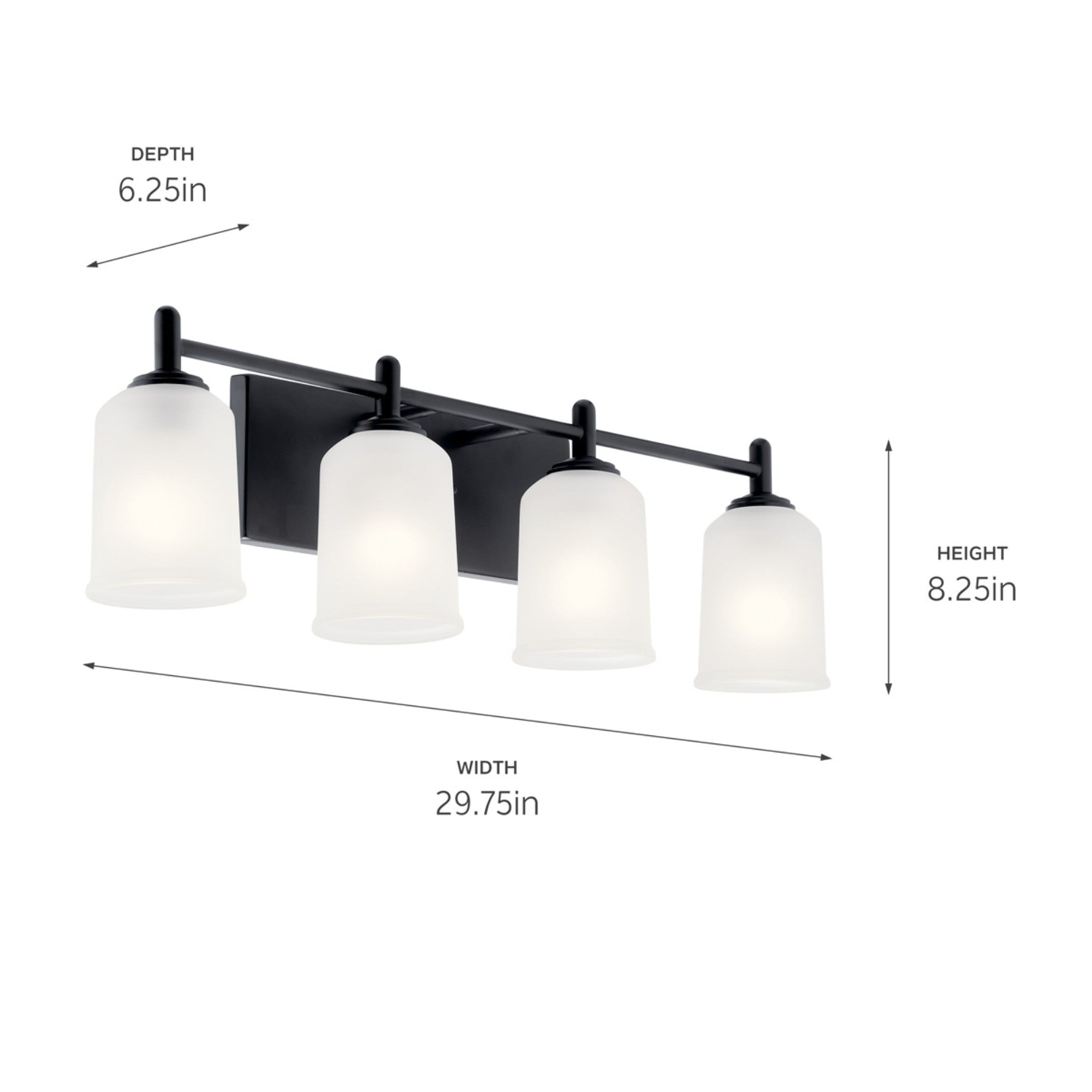 Shailene 30" 4-Light Bath Vanity Light, Black Finish, Etched Glass - Bees Lighting