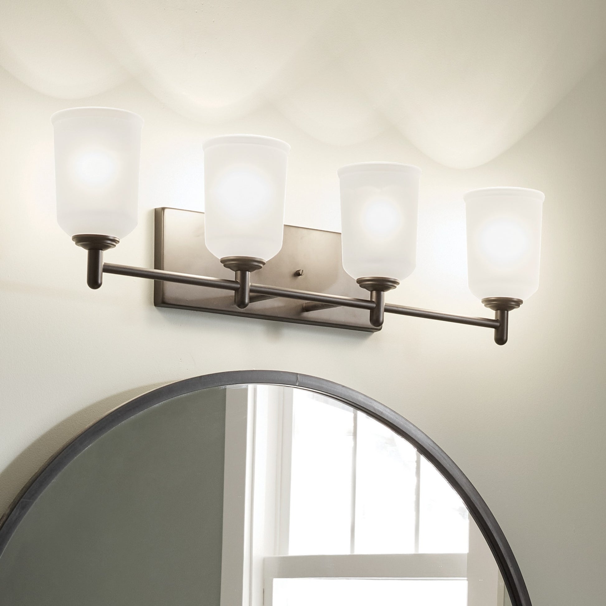 Shailene 30" 4-Light Bath Vanity Light, Black Finish, Etched Glass - Bees Lighting