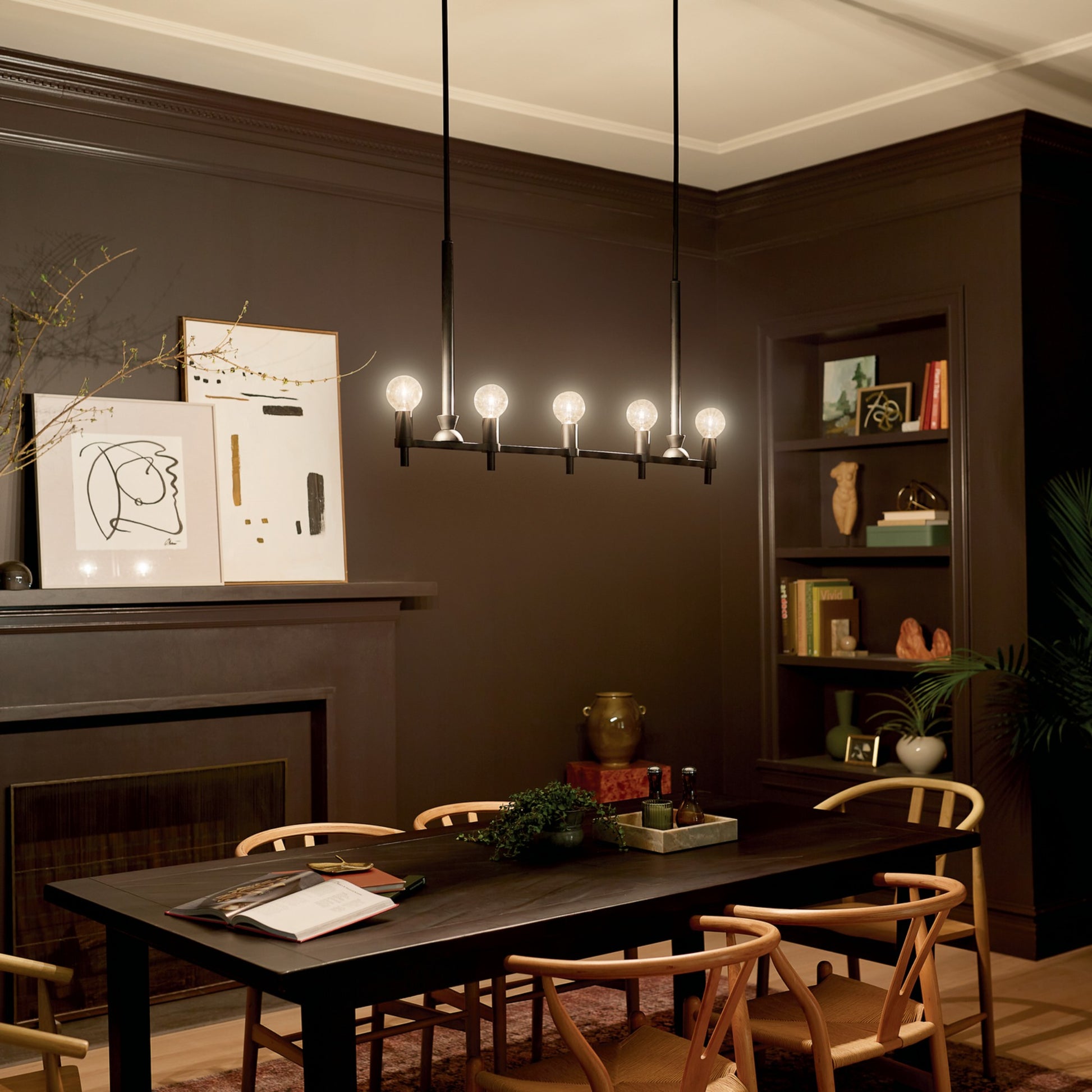 Torvee 41" 5-Light Linear Chandelier, Black Finish - Bees Lighting