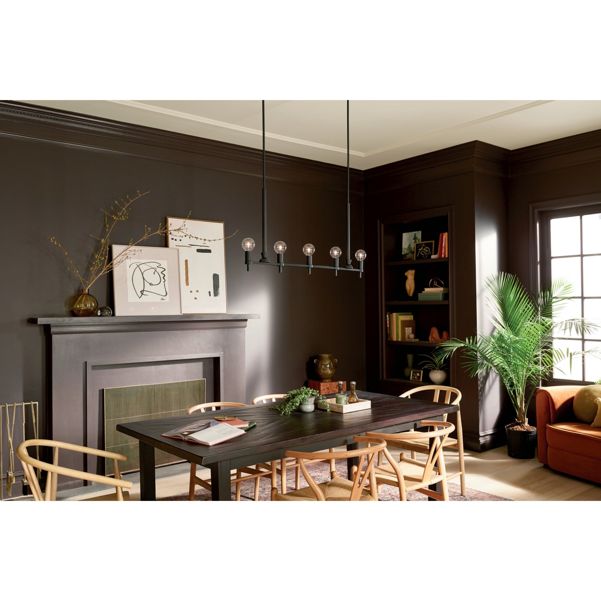 Torvee 41" 5-Light Linear Chandelier, Black Finish - Bees Lighting