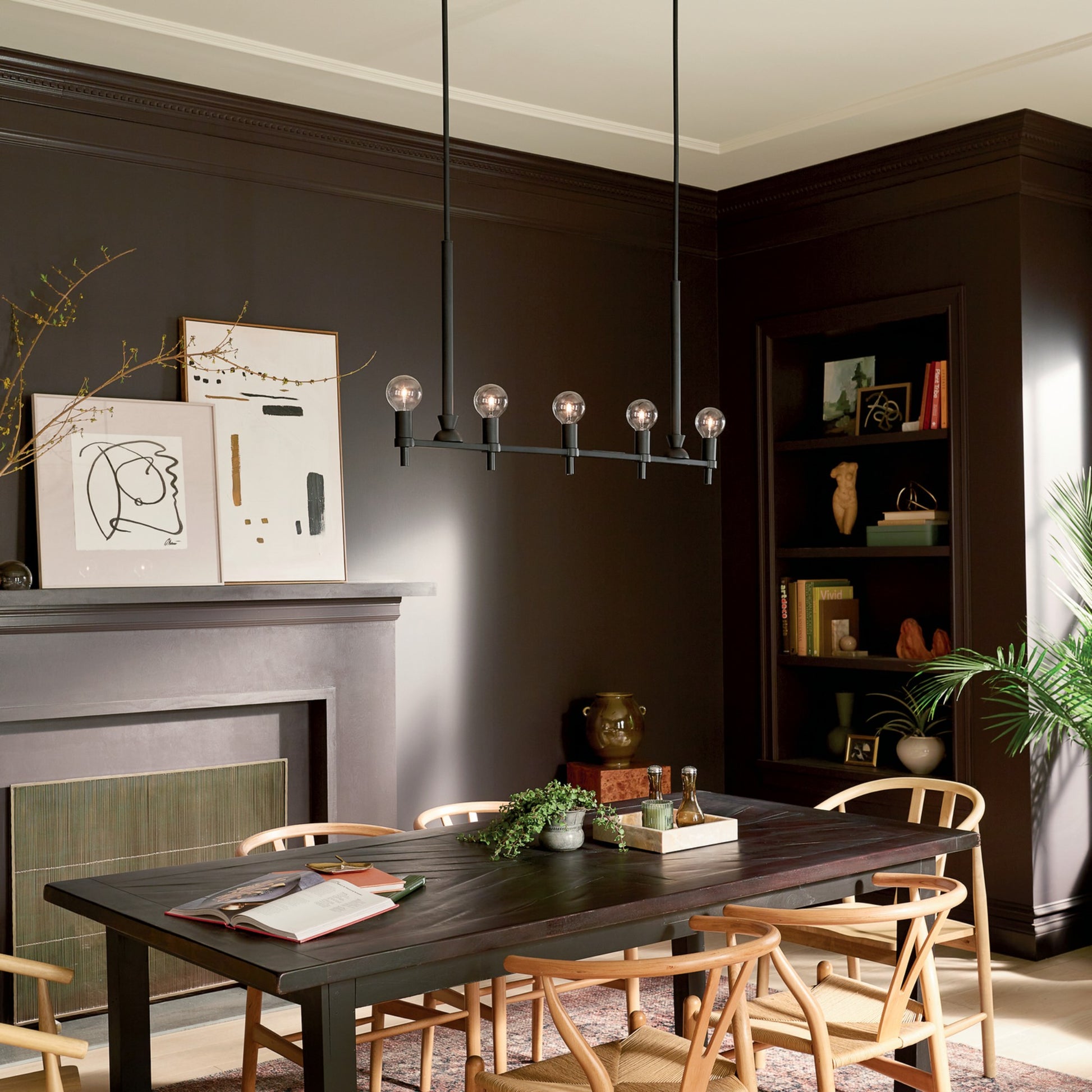 Torvee 41" 5-Light Linear Chandelier, Black Finish - Bees Lighting