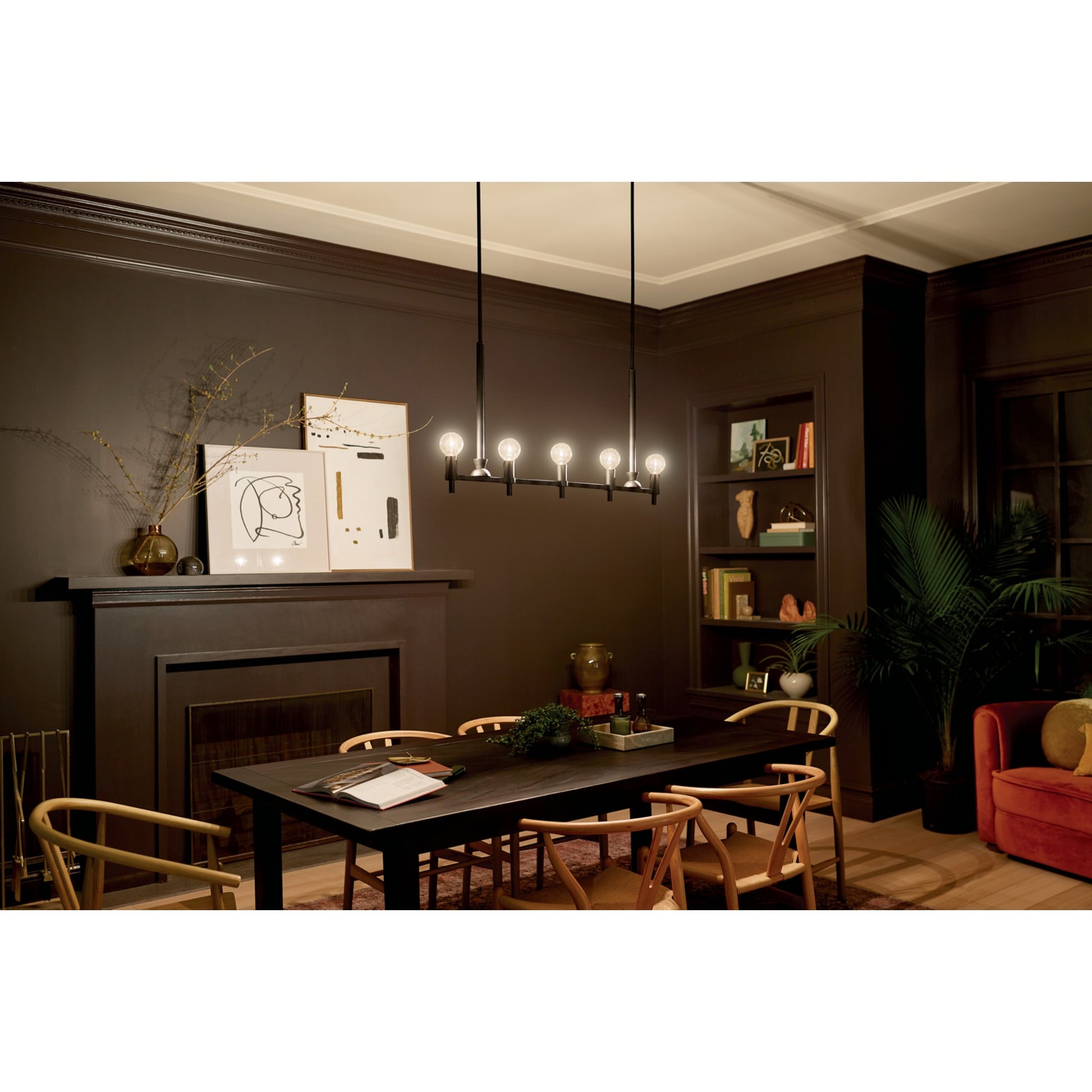 Torvee 41" 5-Light Linear Chandelier, Black Finish - Bees Lighting