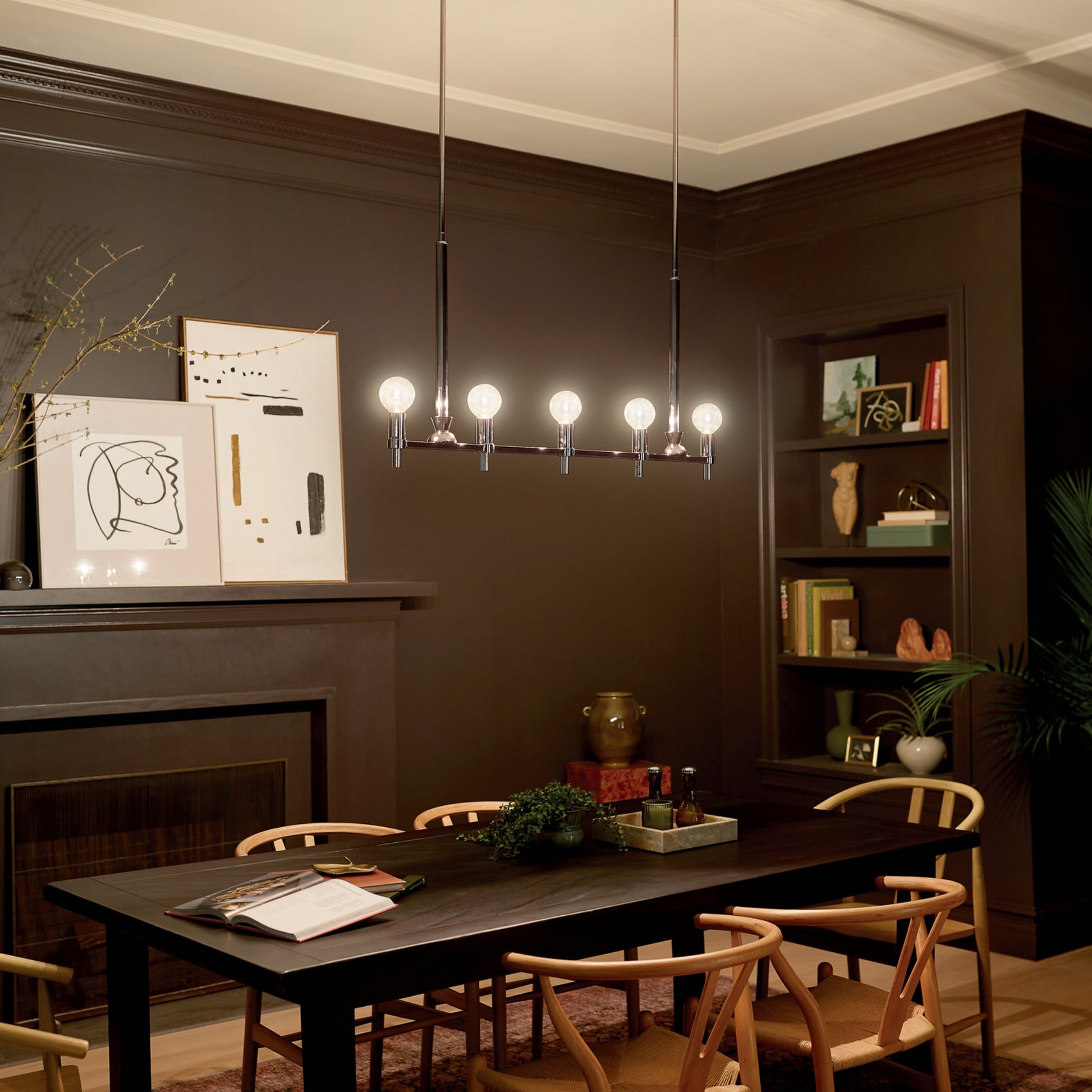 Torvee 41" 5-Light Linear Chandelier, Nickel Textured Finish - Bees Lighting
