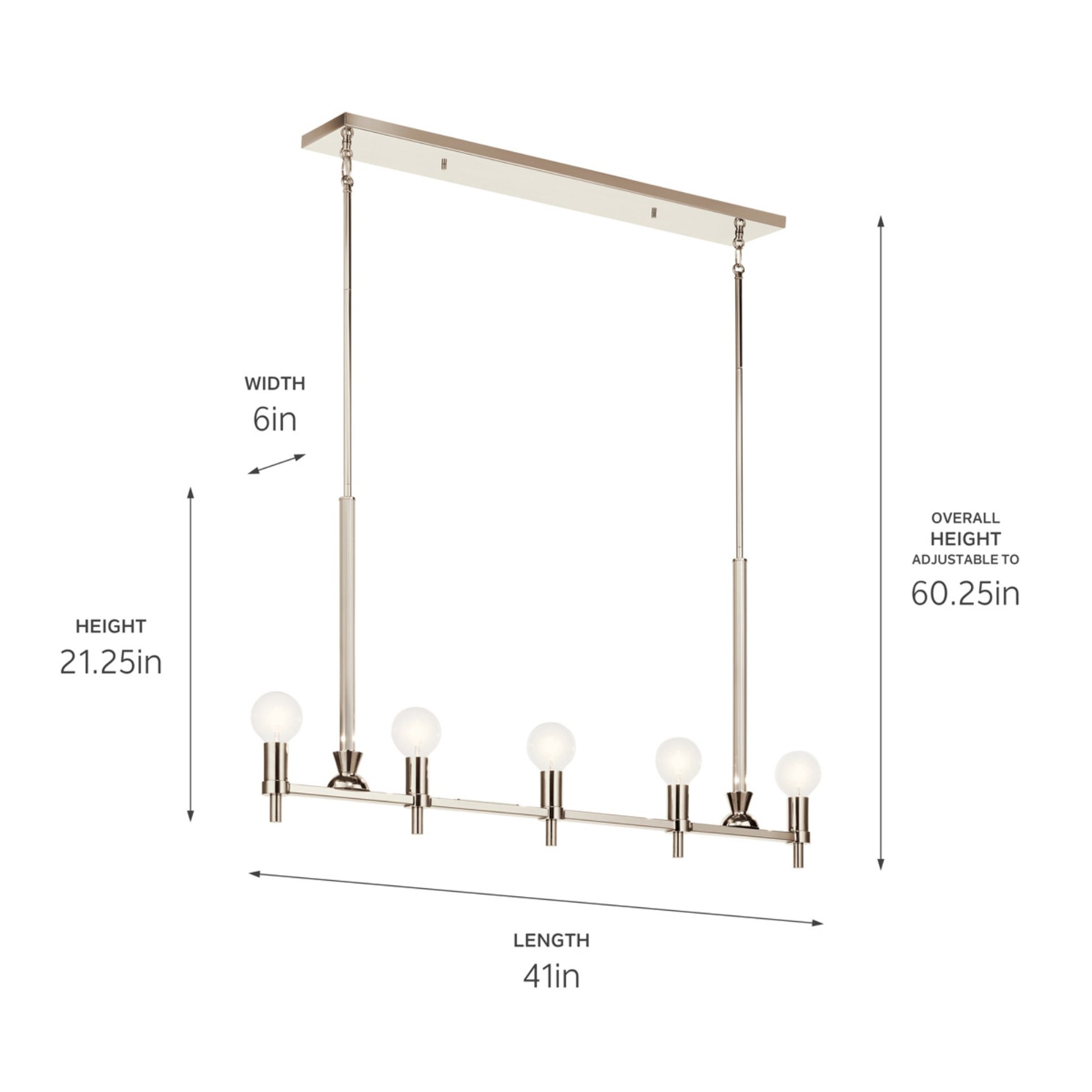 Torvee 41" 5-Light Linear Chandelier, Nickel Textured Finish - Bees Lighting