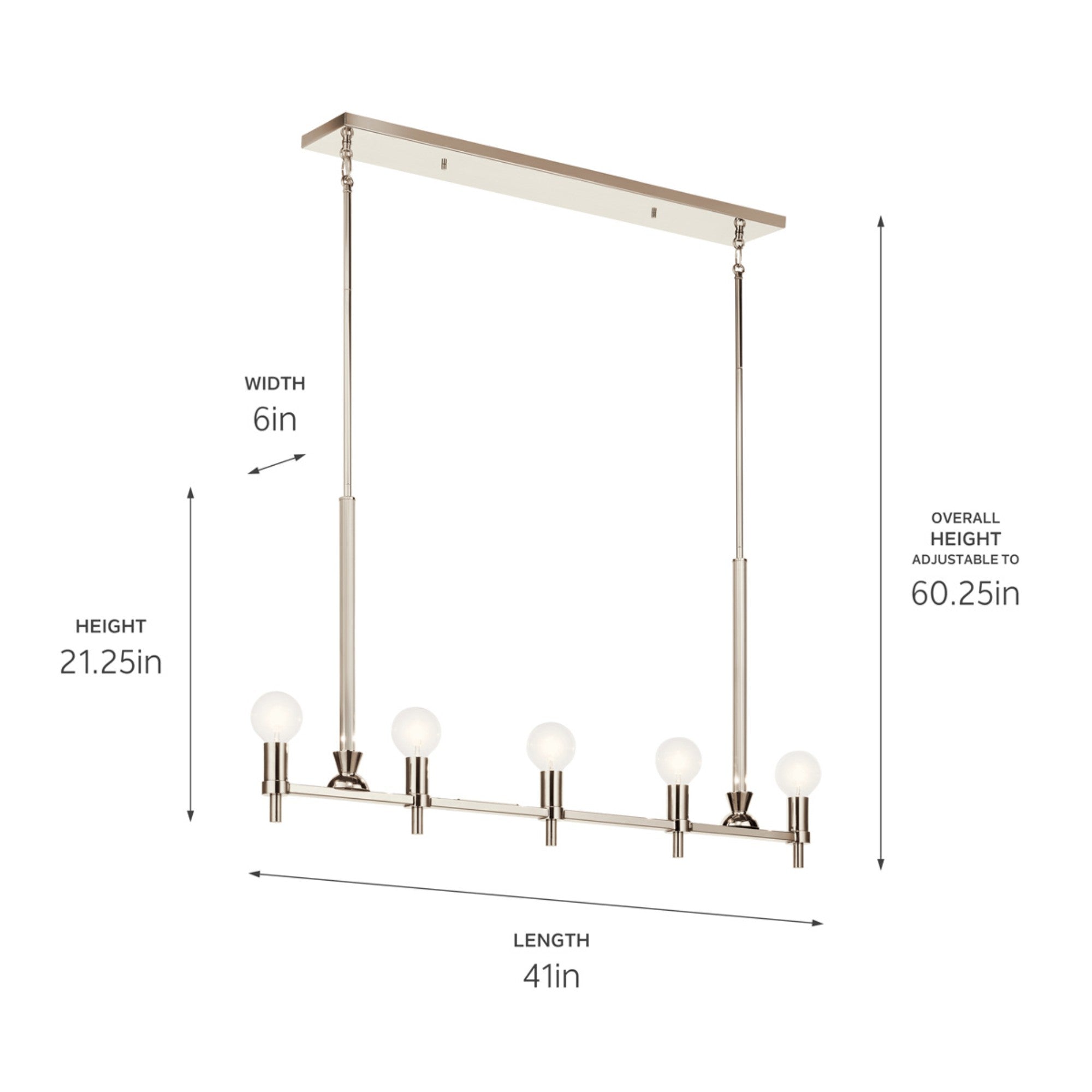Torvee 41" 5-Light Linear Chandelier, Nickel Textured Finish - Bees Lighting