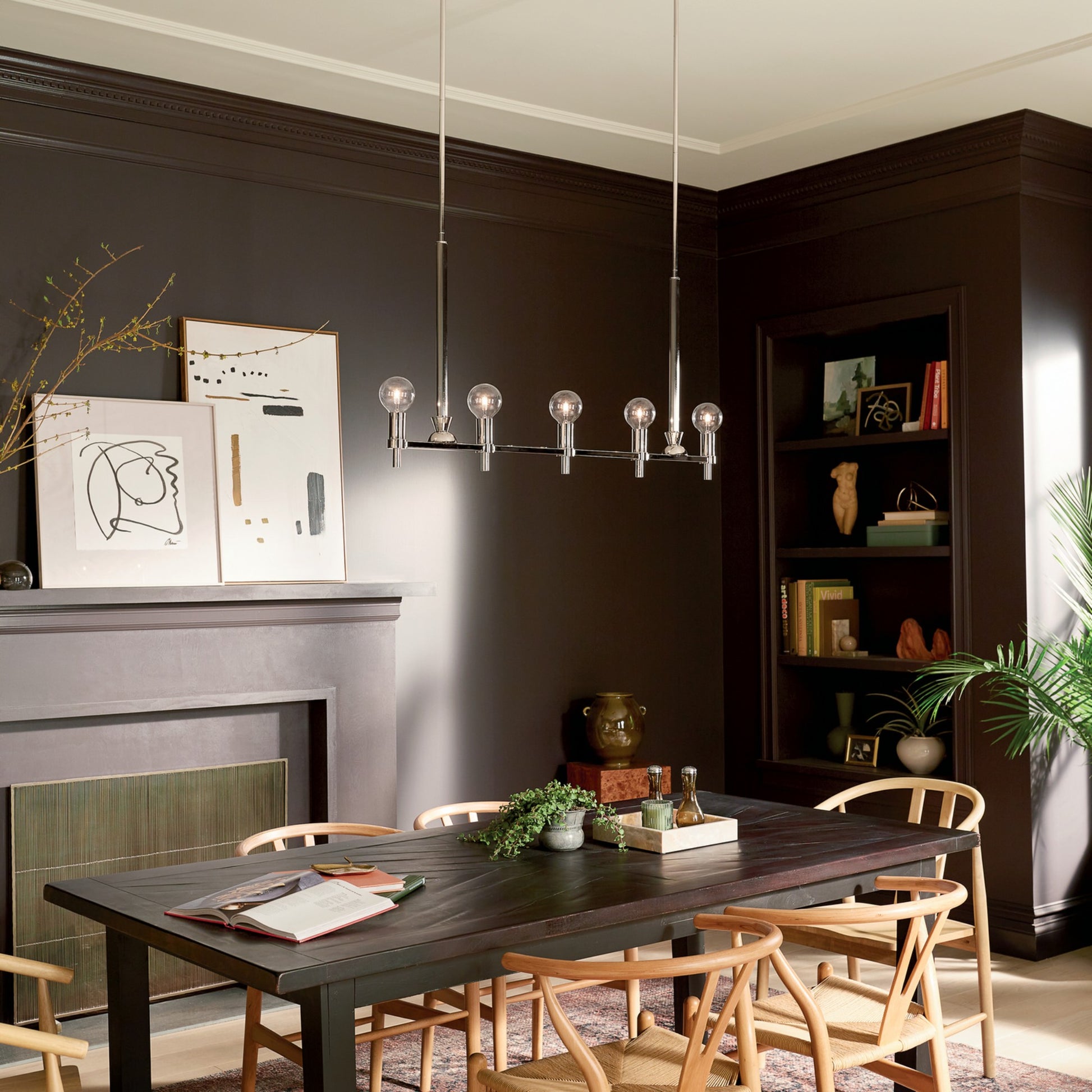 Torvee 41" 5-Light Linear Chandelier, Nickel Textured Finish - Bees Lighting