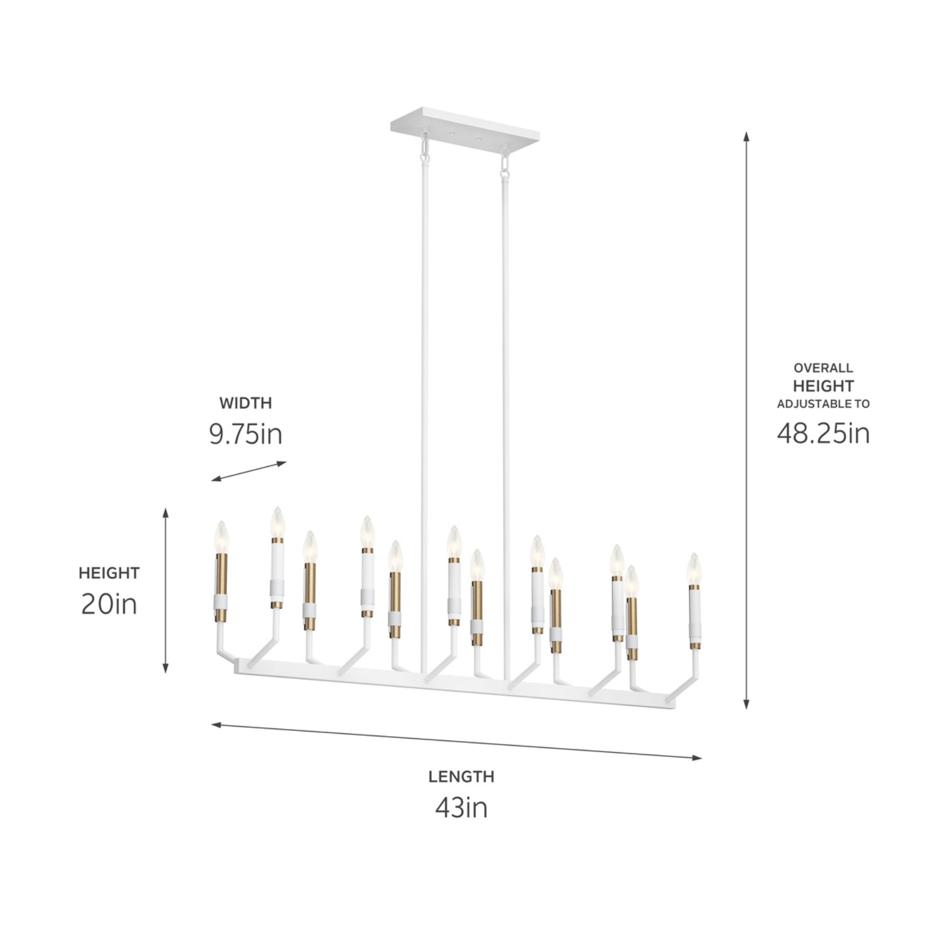 Armand 43" 12-Light Linear Chandelier, White Finish - Bees Lighting