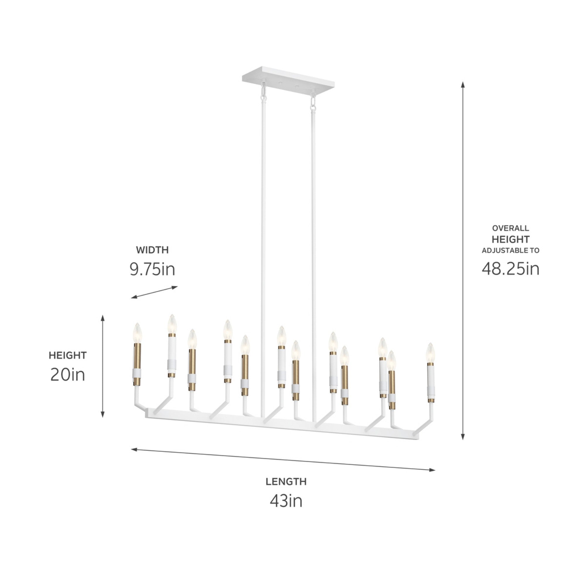 Armand 43" 12-Light Linear Chandelier, White Finish - Bees Lighting