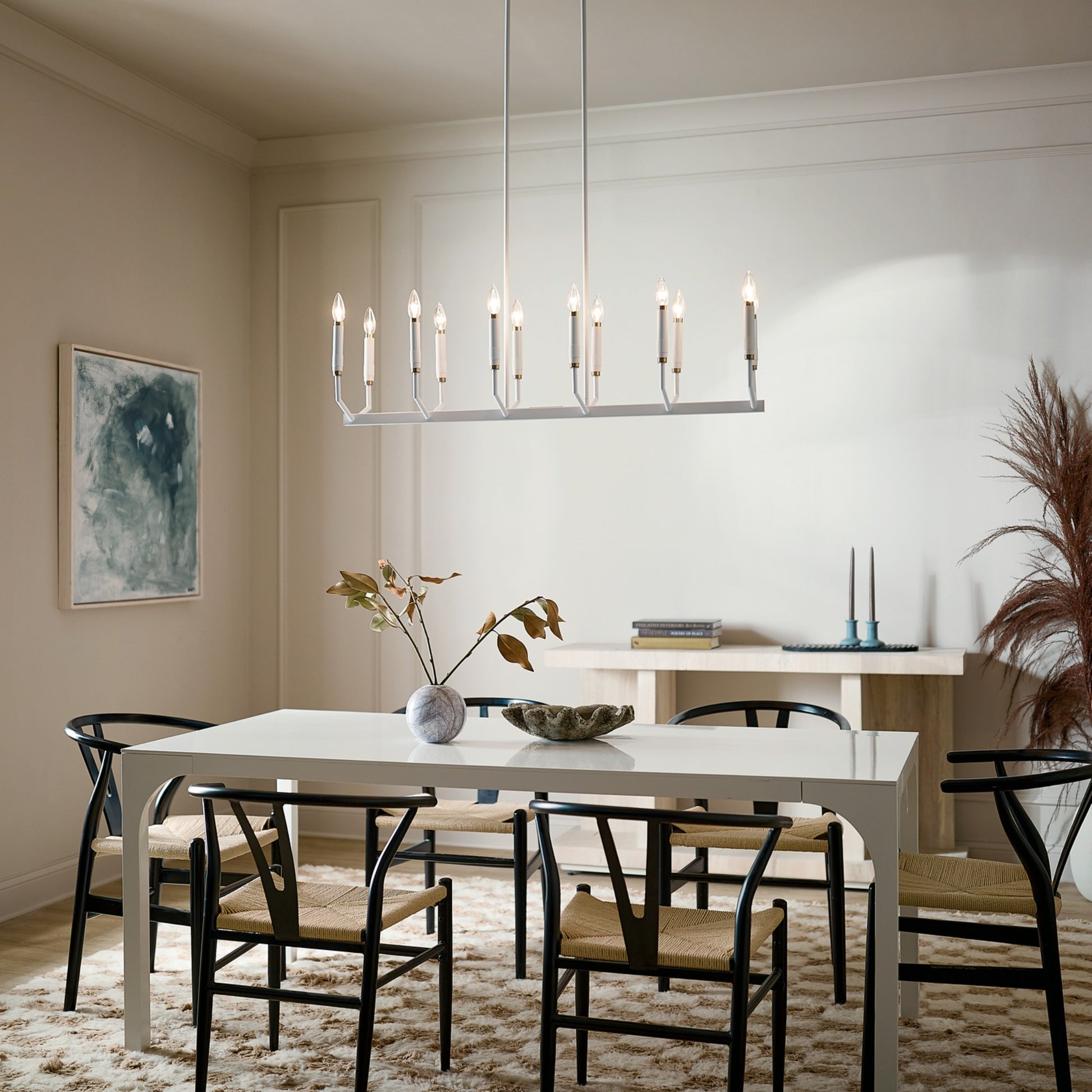 Armand 43" 12-Light Linear Chandelier, White Finish - Bees Lighting